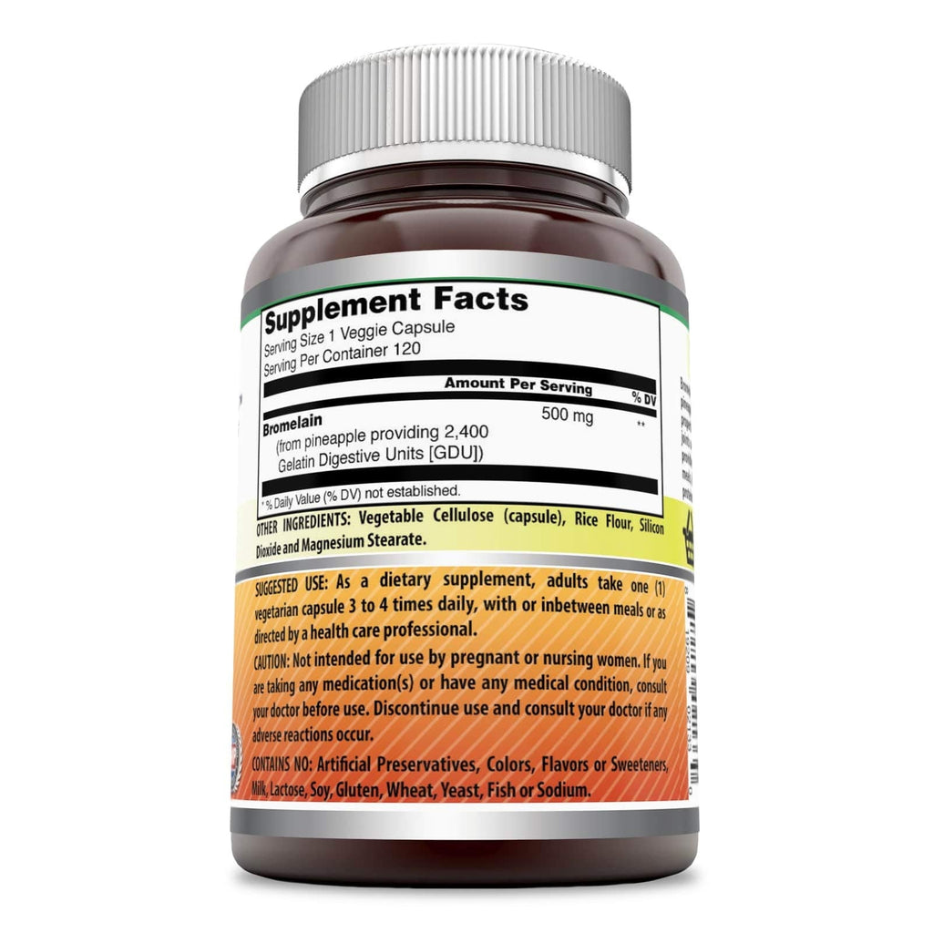 Amazing Formulas Bromelain Supplement – 500 mg (2400 GDU) – 3 Pack, 120 Veggie Capsules – Non-GMO, Gluten Free, Made in USA