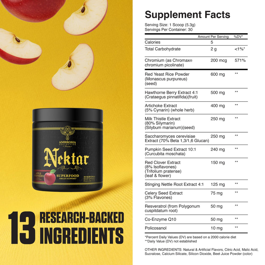 Ambrosia Nektar Superfood Powder – Apple Symphony Greens Alternative for Energy, Digestion & Immune Support | 30 Servings