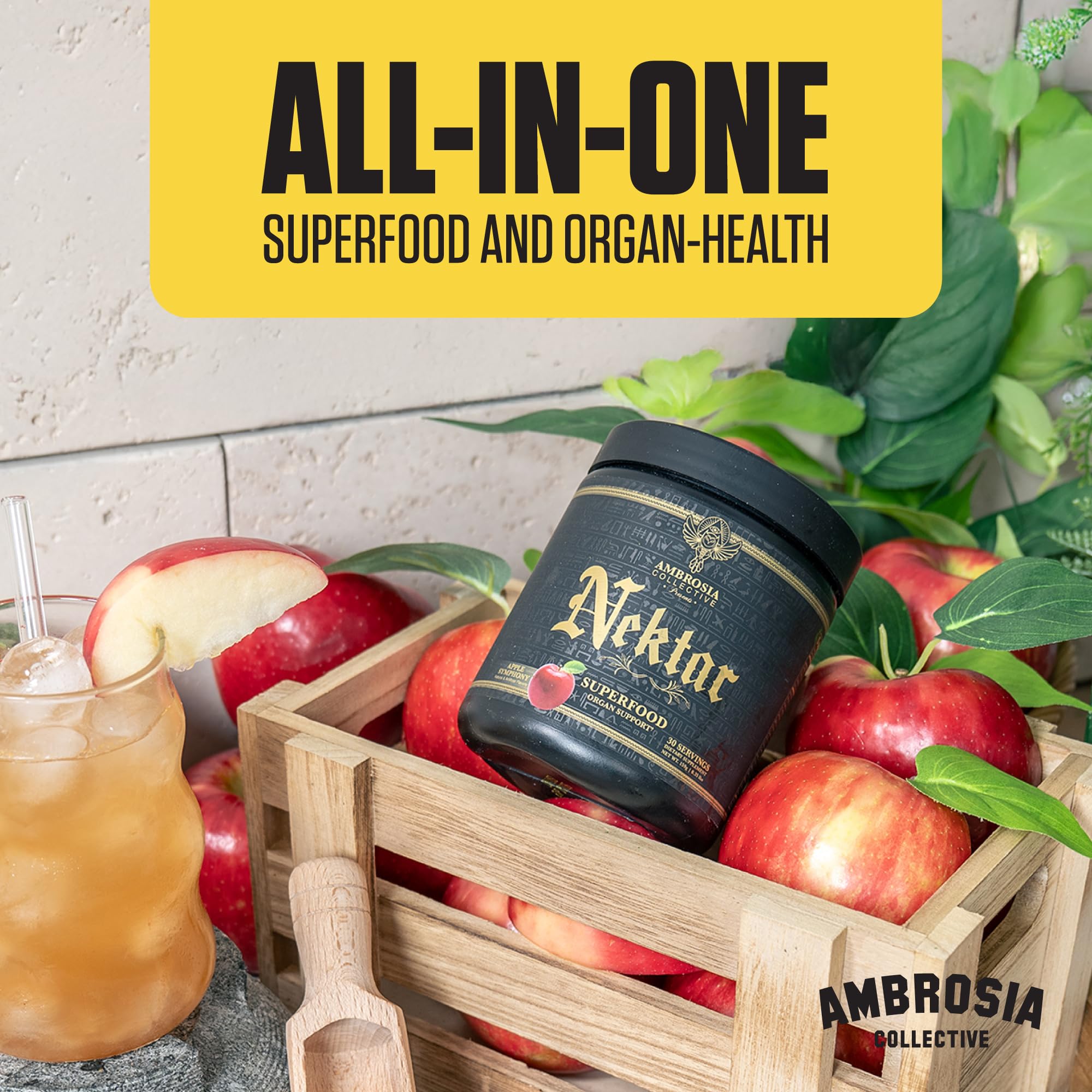 Ambrosia Nektar Superfood Powder – Apple Symphony Greens Alternative for Energy, Digestion & Immune Support | 30 Servings