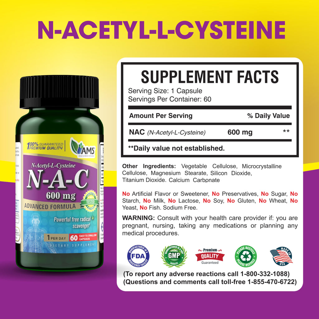 America Medic & Science NAC 600mg – NAC Supplement for Lung Health & Immune Support, Liver Support | 60 Capsules (Pack of 2)