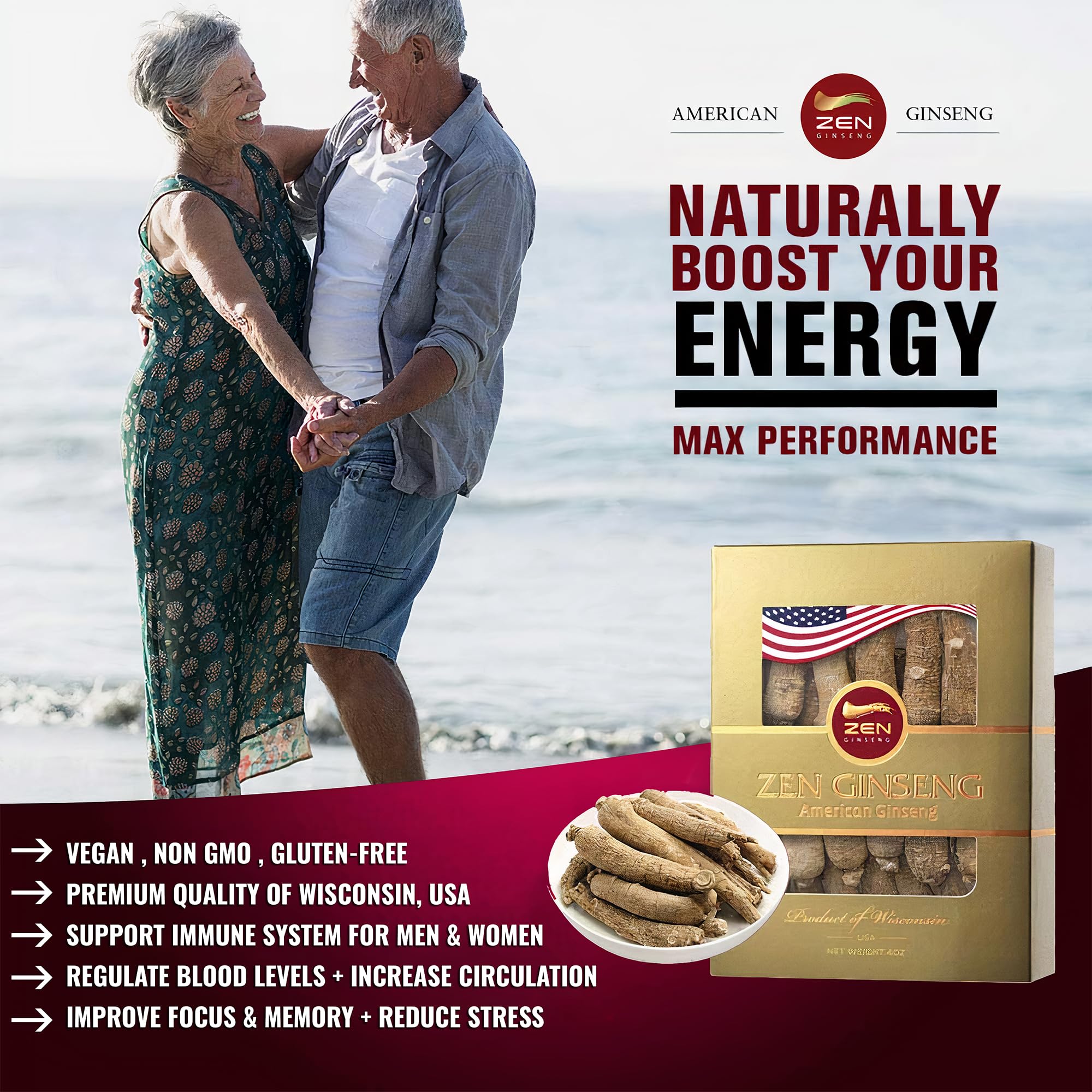 4 Boxes American Ginseng Root — Super Long Jumbo Wisconsin Ginseng (4oz/Box) Performance & Mental Health for Men & Women