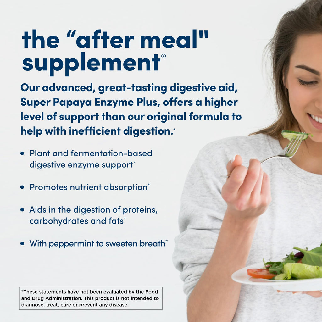 American Health Super Papaya Enzyme Plus – After-Meal Digestive Enzyme, 180 Chewables, Non-GMO, 60 Servings