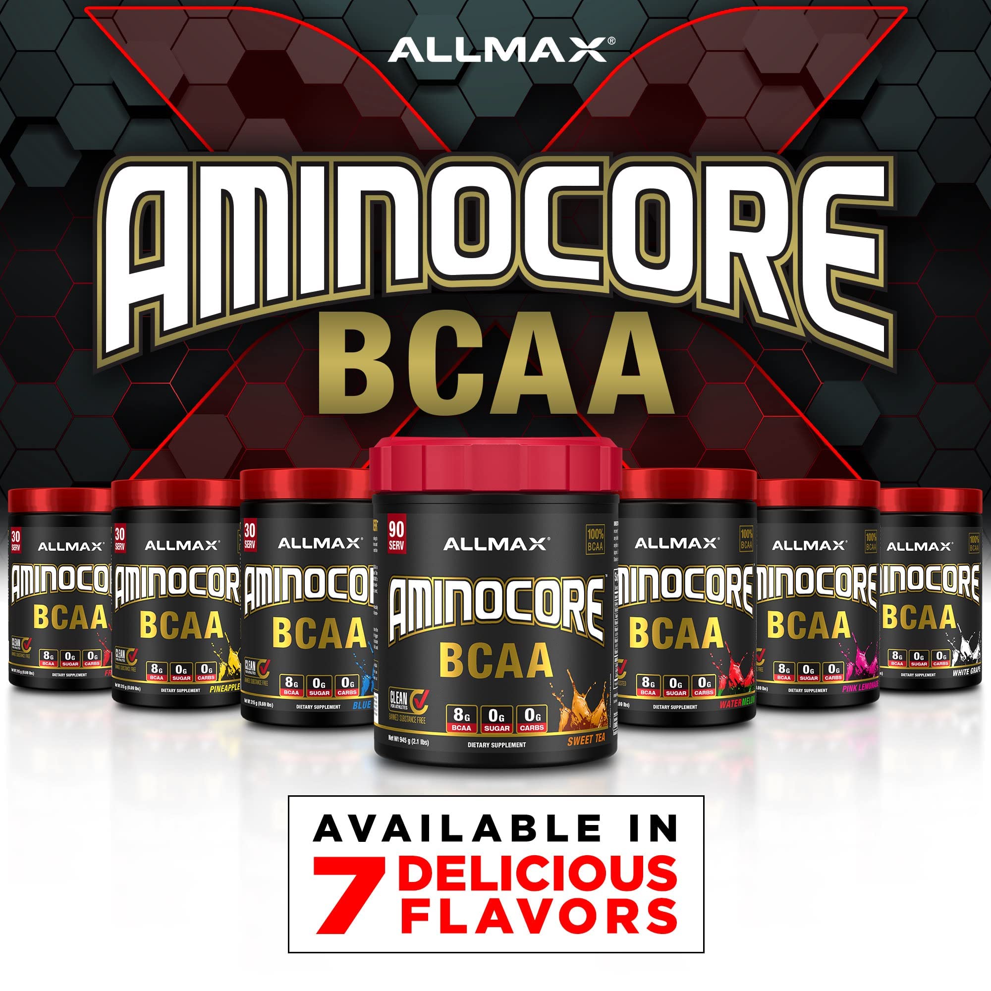 ALLMAX AMINOCORE BCAA Powder – Intra & Post-Workout Recovery, Gluten Free, Sweet Tea 315 g