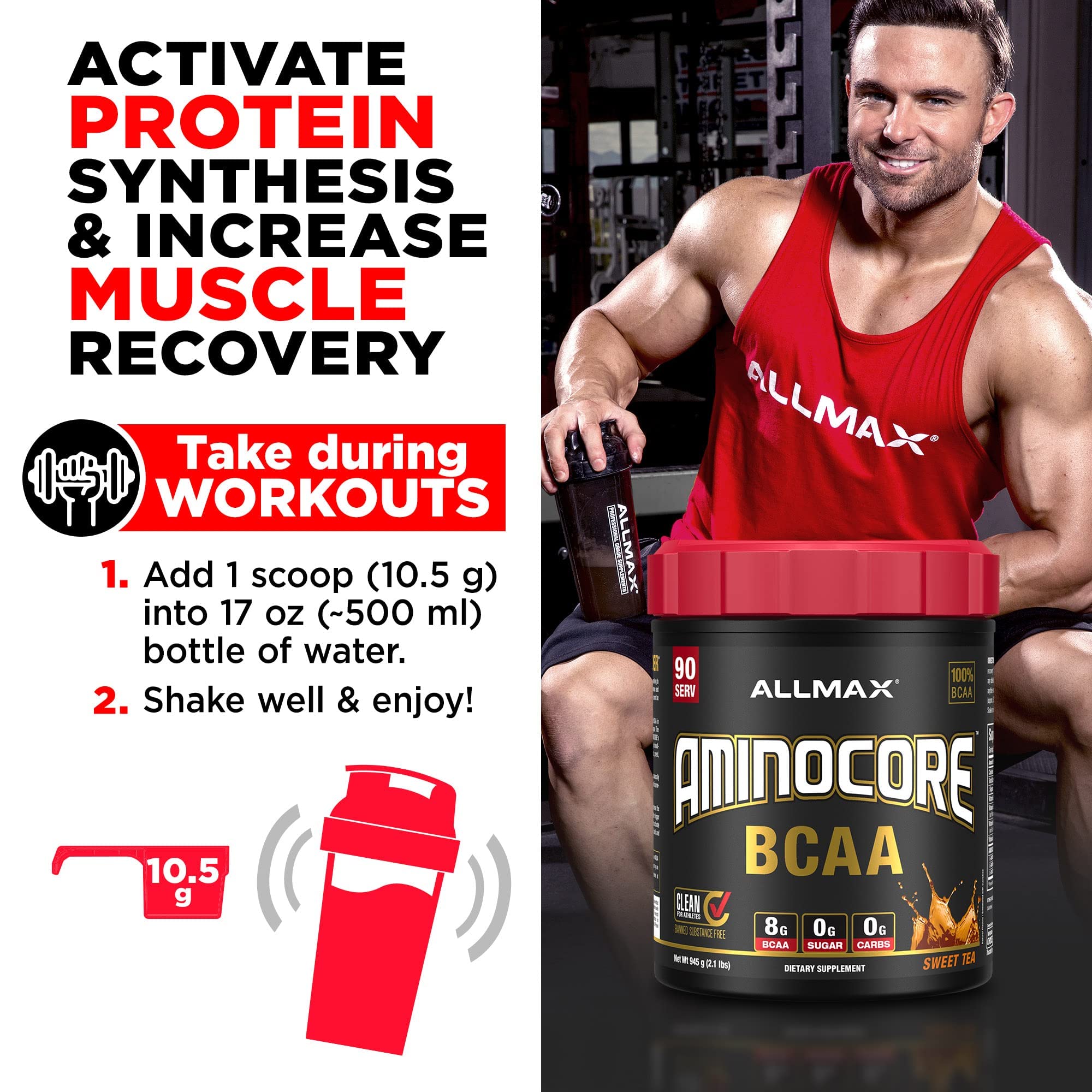 ALLMAX AMINOCORE BCAA Powder – Watermelon, 8,180 mg BCAAs, 945 g