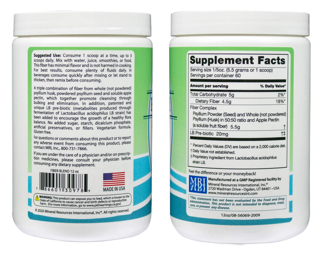 Anderson Fiber Blend with LB Prebiotic – Premium All Natural Psyllium & Apple Pectin, 12 oz
