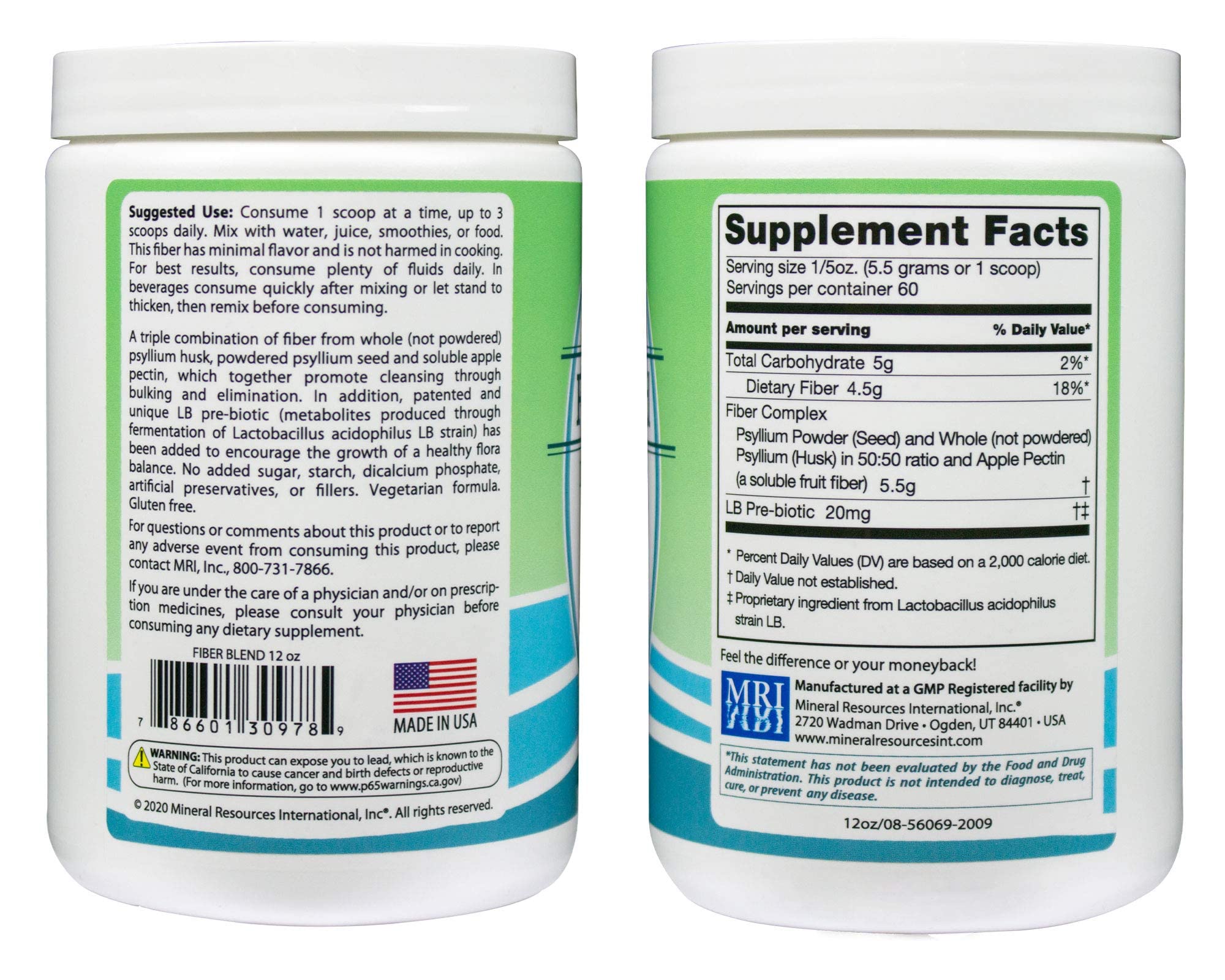Anderson Fiber Blend with LB Prebiotic – Premium All Natural Psyllium & Apple Pectin, 12 oz