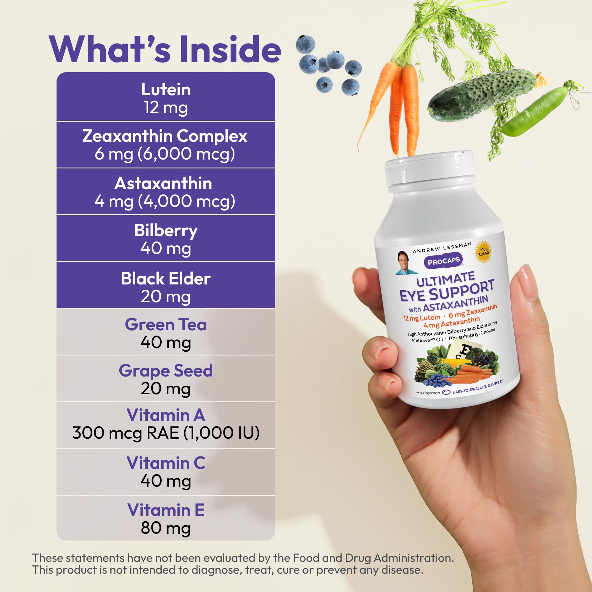 ANDREW LESSMAN Ultimate Eye Support with Astaxanthin – 60 Softgels (Lutein 12mg, Zeaxanthin 6mg, Astaxanthin 4mg, Bilberry)