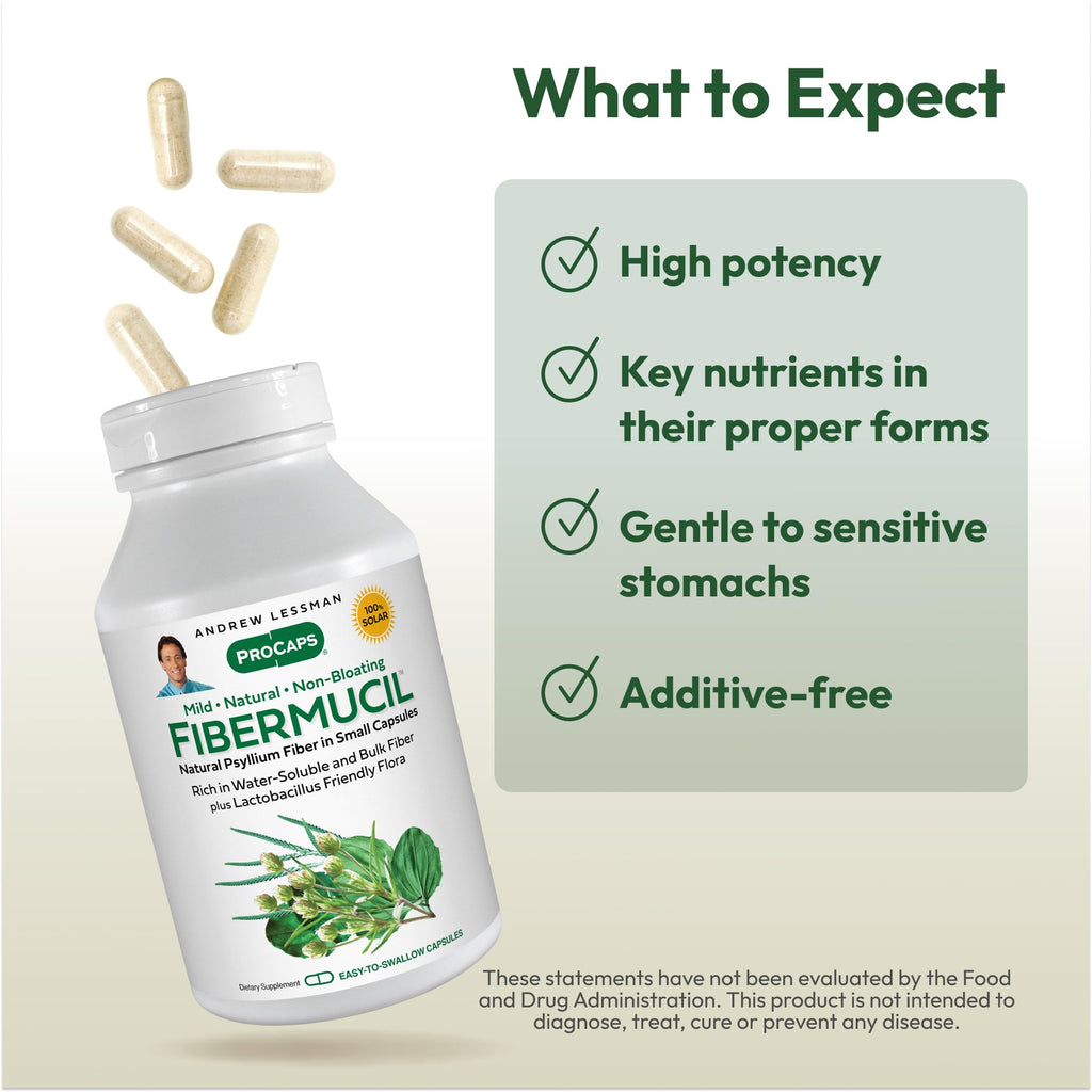 ANDREW LESSMAN Fibermucil 1000 Capsules – Psyllium Husk Fiber for Digestive Health