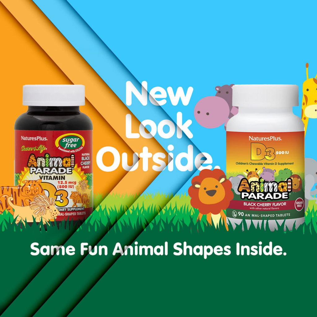 Animal Parade Sugar-Free Vitamin D3 500 IU for Children - Black Cherry (90 Chewables)