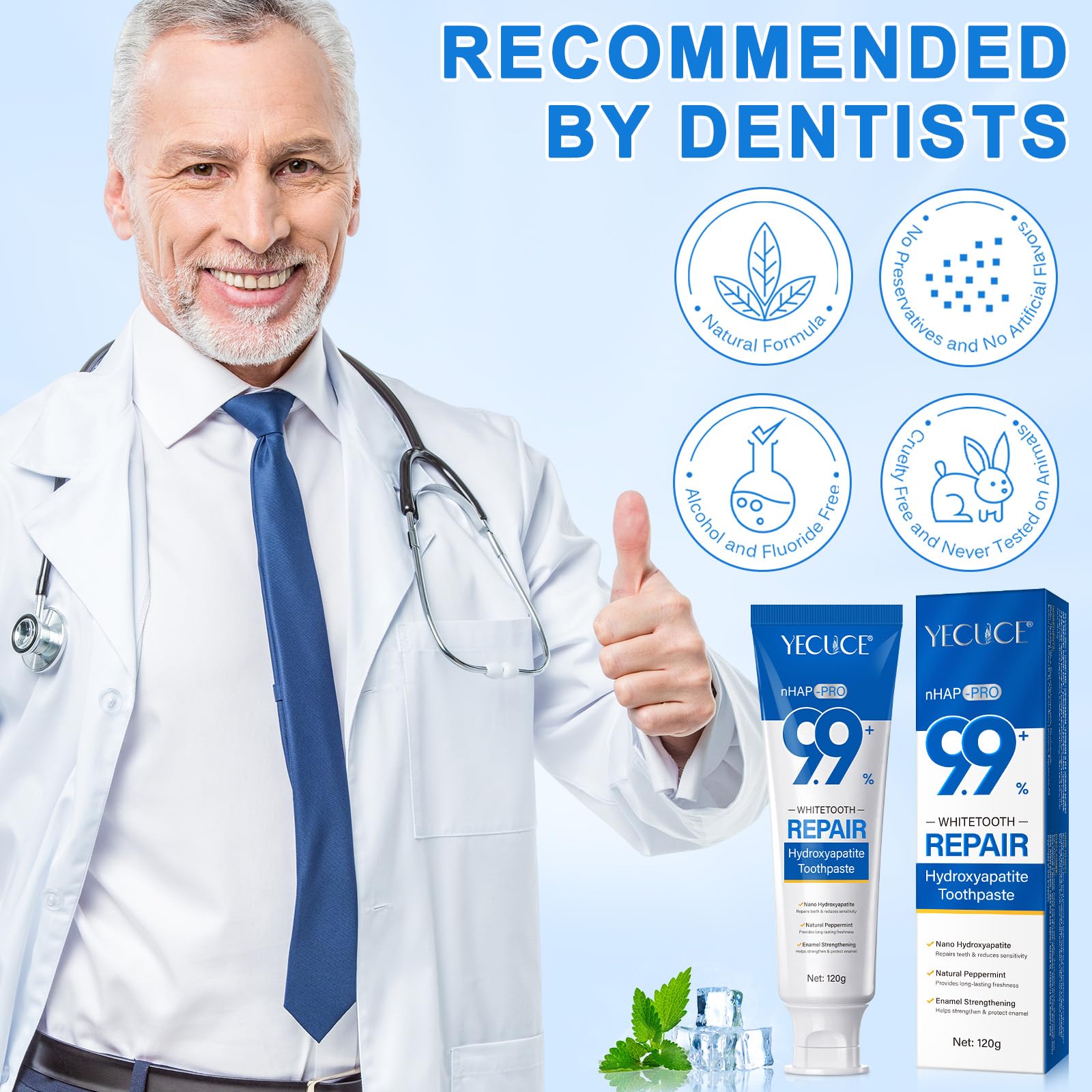 10% Nano Hydroxyapatite Toothpaste - Restore, Strengthen & Whitens Teeth - Dentist Recommended 4 oz