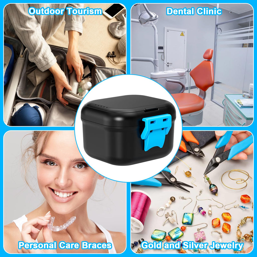 ANYLEY Leak-Proof Denture Case - Travel Cup for Dentures & Retainers (Pink & Silver Gray)