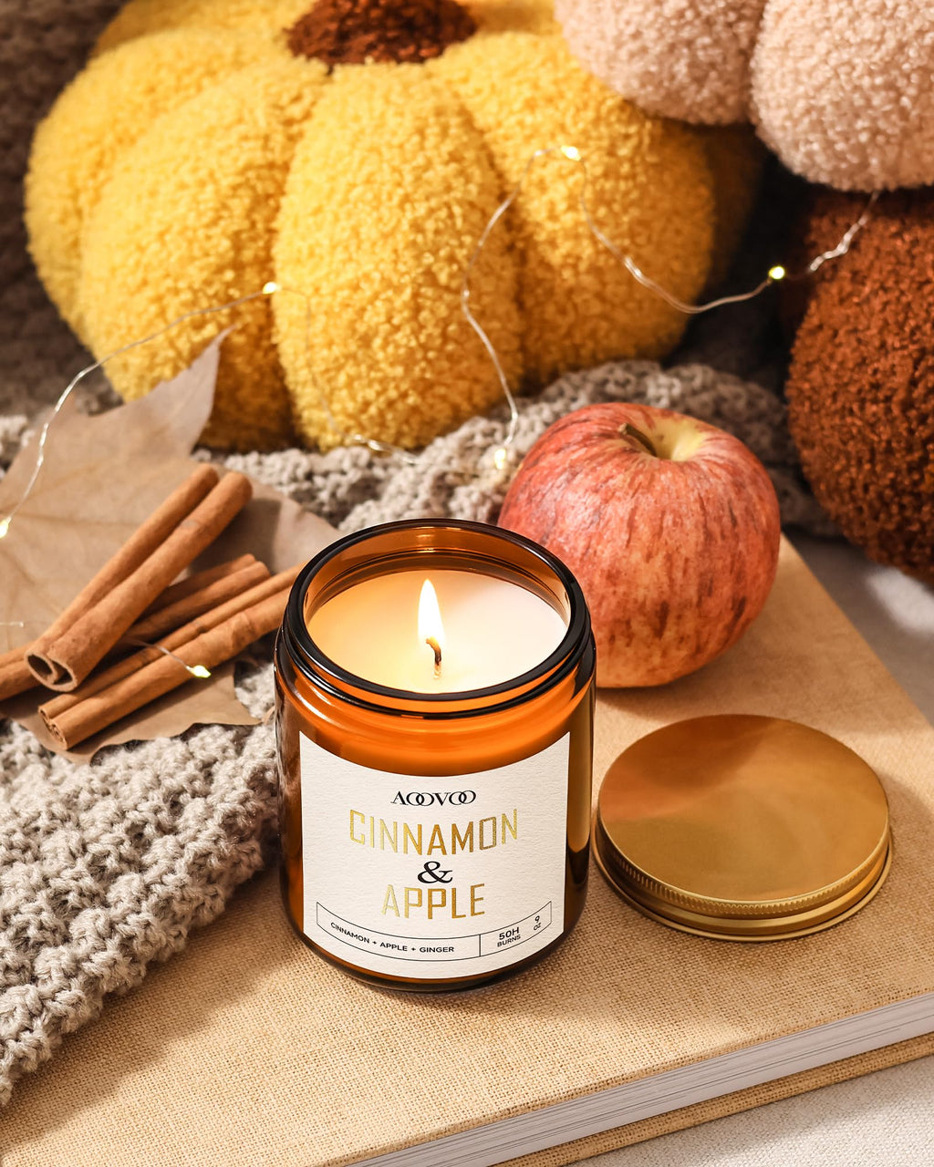 AOOVOO Apple Cinnamon Candles - 9oz Soy Scented Candle for Home & Aromatherapy
