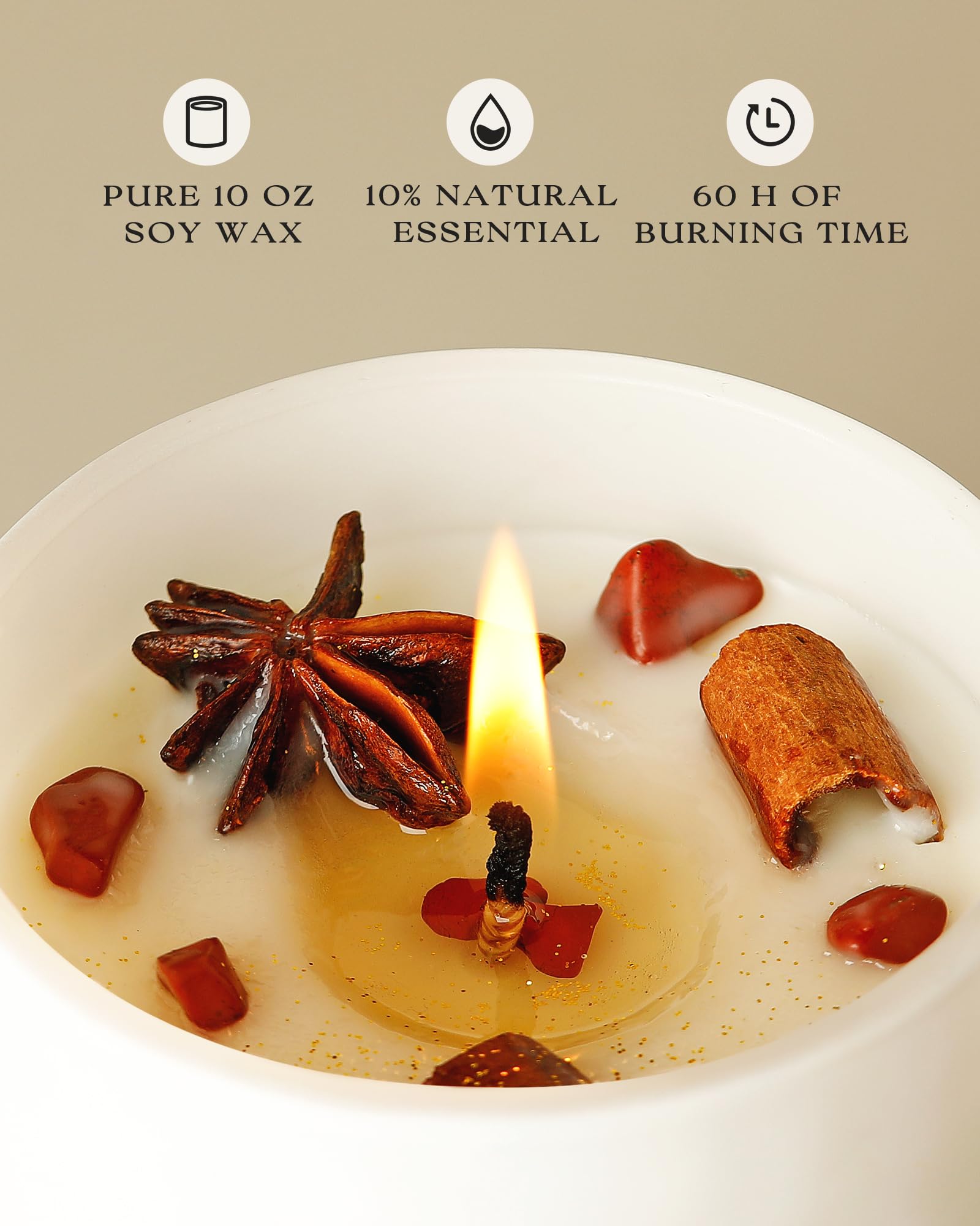 AOOVOO Apple Cinnamon Scented Candle with Crystals | 10oz Soy Wax for Women