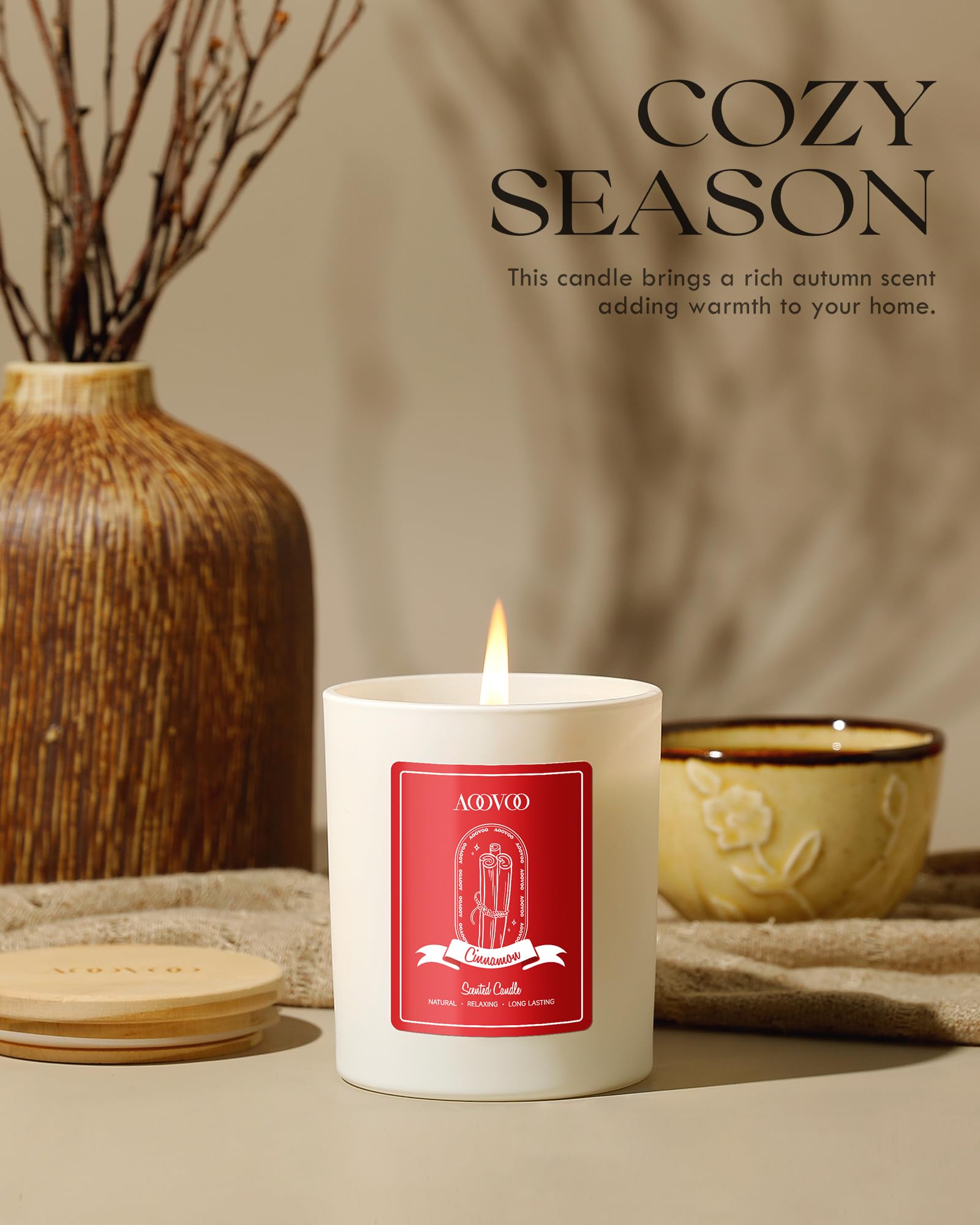 AOOVOO Apple Cinnamon Scented Candle with Crystals | 10oz Soy Wax for Women