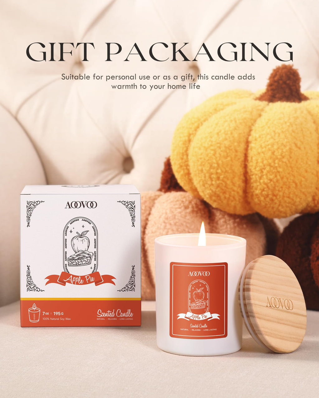 AOOVOO Apple Pie Scented Candles for Women – 7oz Soy Aromatherapy Candle with Crystals Inside