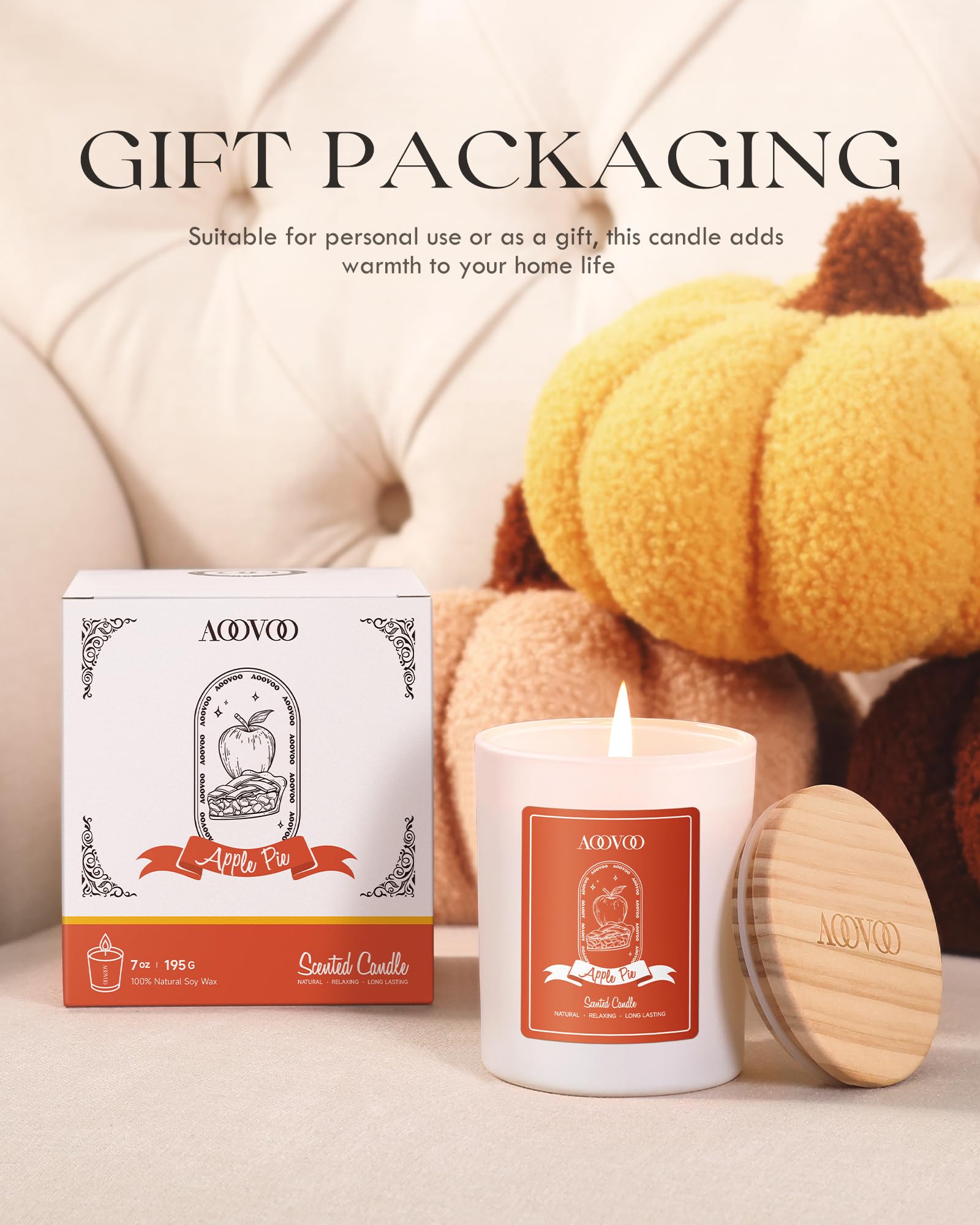 AOOVOO Apple Pie Scented Candles for Women – 7oz Soy Aromatherapy Candle with Crystals Inside