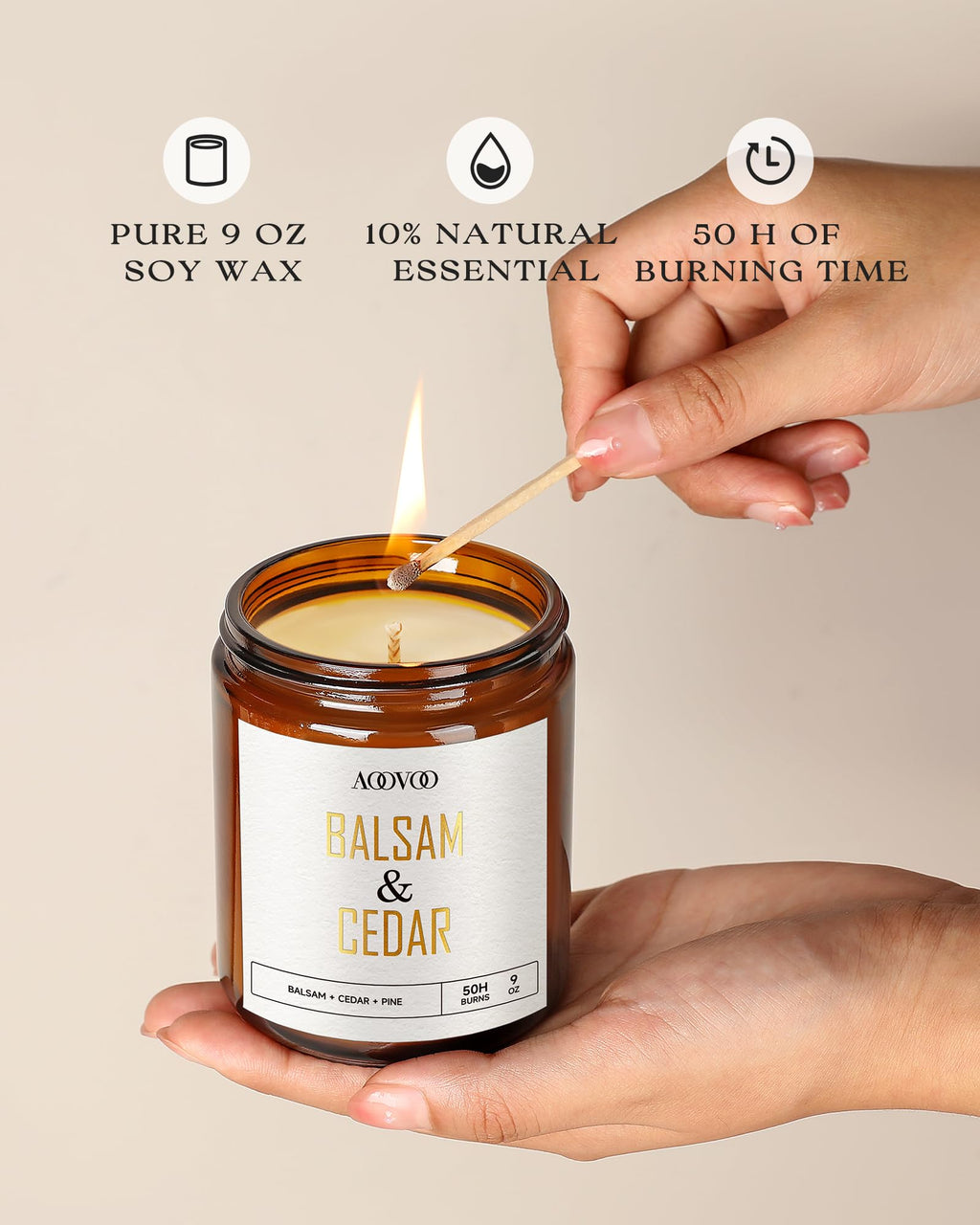 AOOVOO Balsam Cedar Candle - 9 oz Pine-Scented Soy Wax Aromatherapy