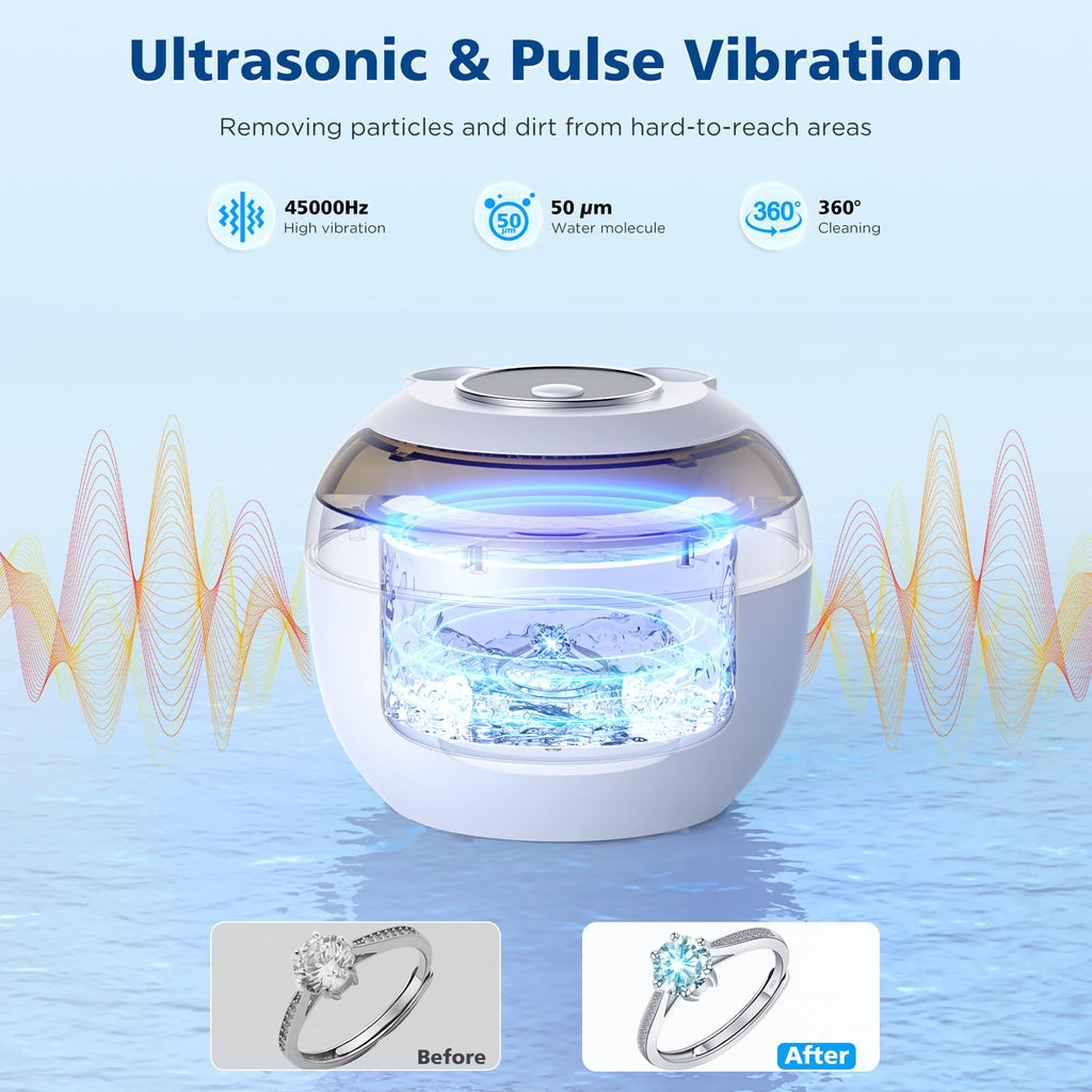 Aotuda 45kHz Ultrasonic Retainer Cleaner – 200ml, 4 Modes, Digital Timer, White
