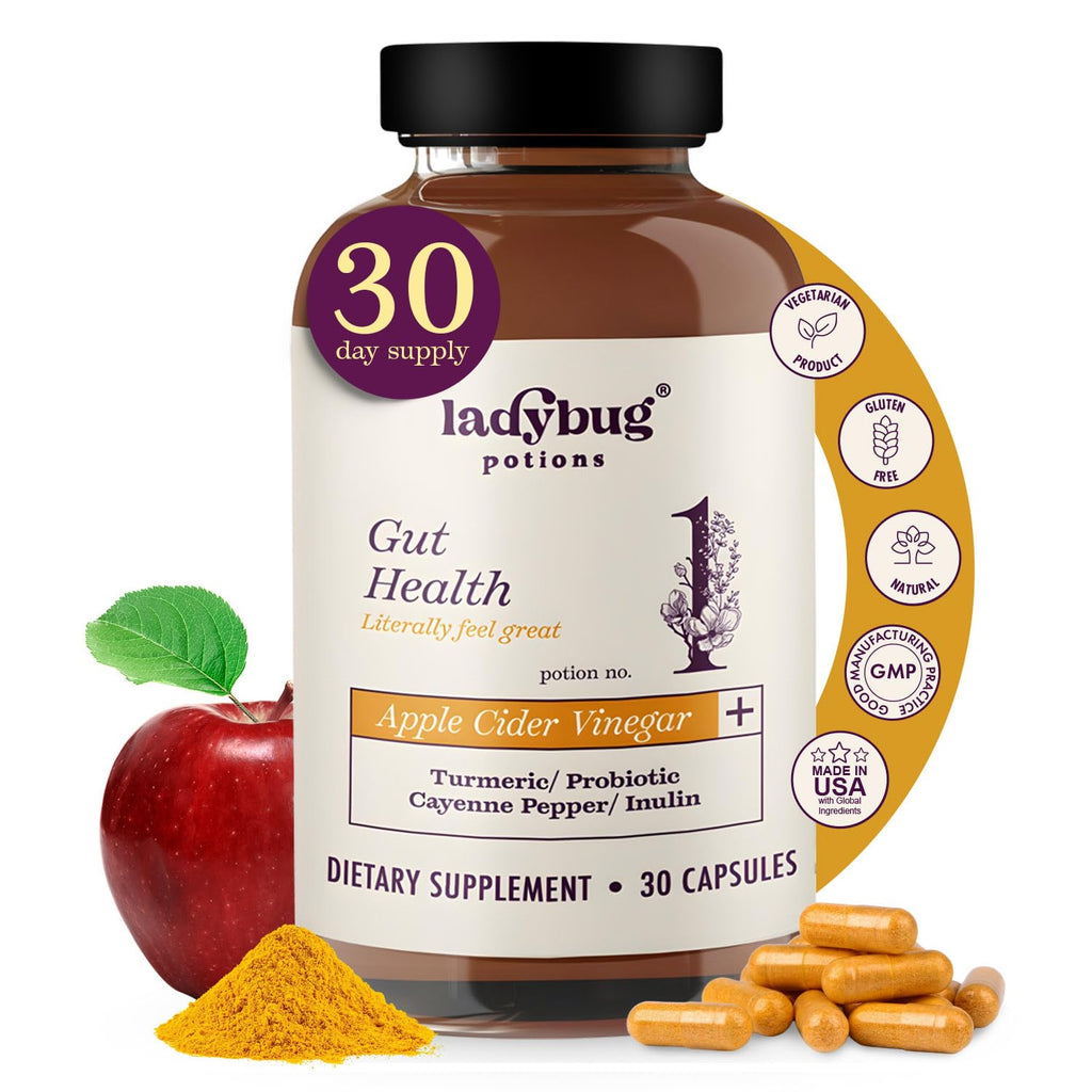 Ladybug Potions Organic Apple Cider Vinegar Capsules 450 mg | Turmeric, Probiotics & Cayenne