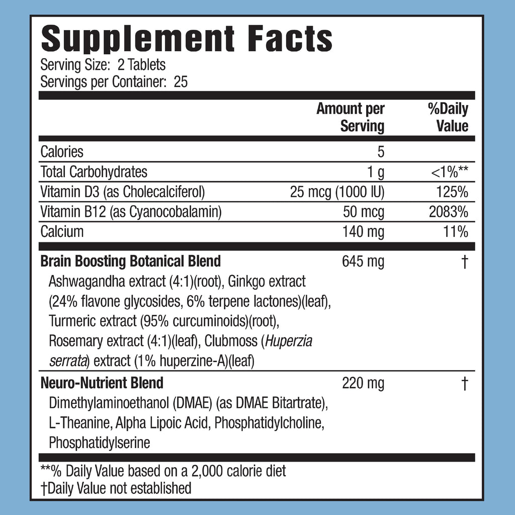 Applied Nutrition Healthy Brain All-Day Focus - 50 Tablets - 3-in-1 Brain Booster with Turmeric