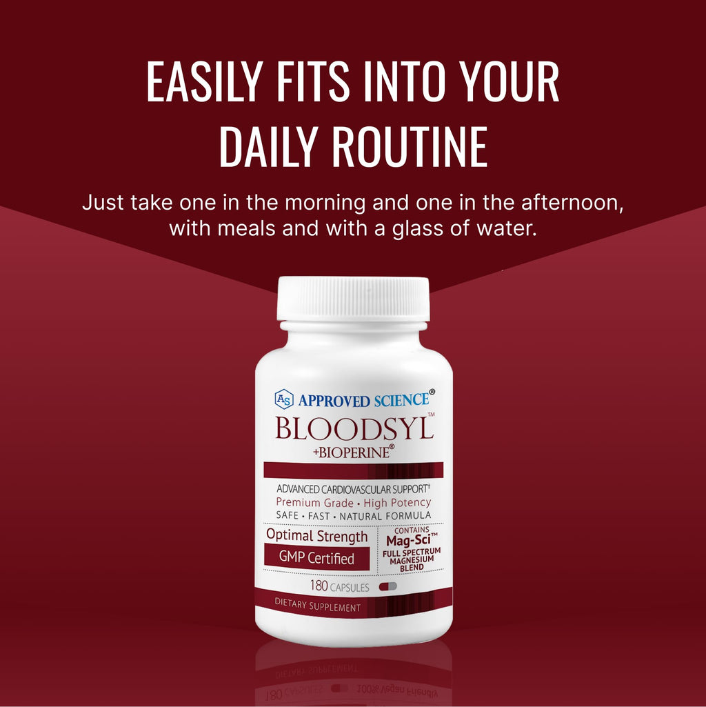 Approved Science Bloodsyl – Supports Blood Flow with Hawthorn Berry, Magnesium & BioPerine | Vegan, 180 Capsules