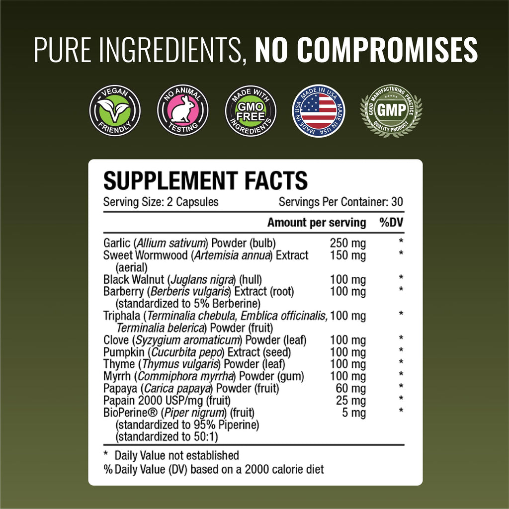 Approved Science Parastrin – 60 Vegan Capsules with Black Walnut, Garlic, Papain 2000 & BioPerine