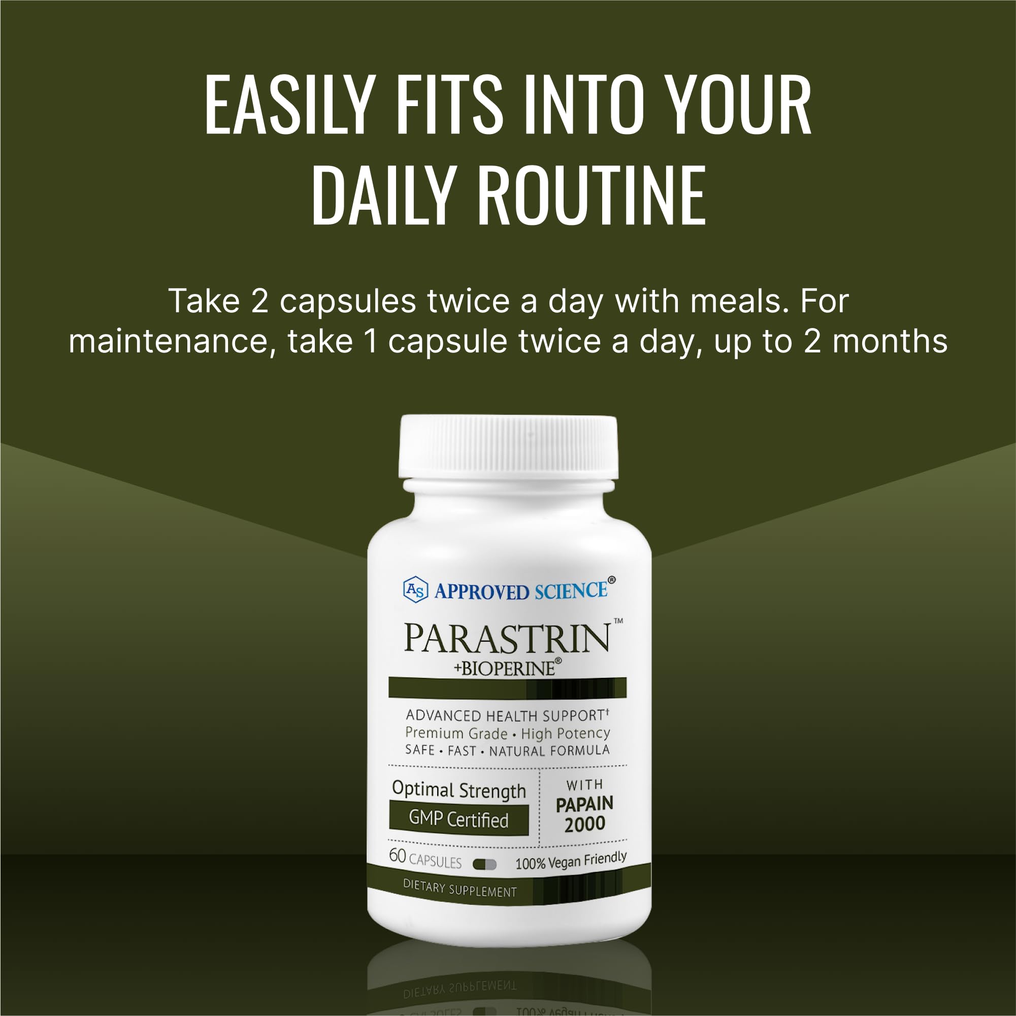 Approved Science Parastrin – 60 Vegan Capsules with Black Walnut, Garlic, Papain 2000 & BioPerine