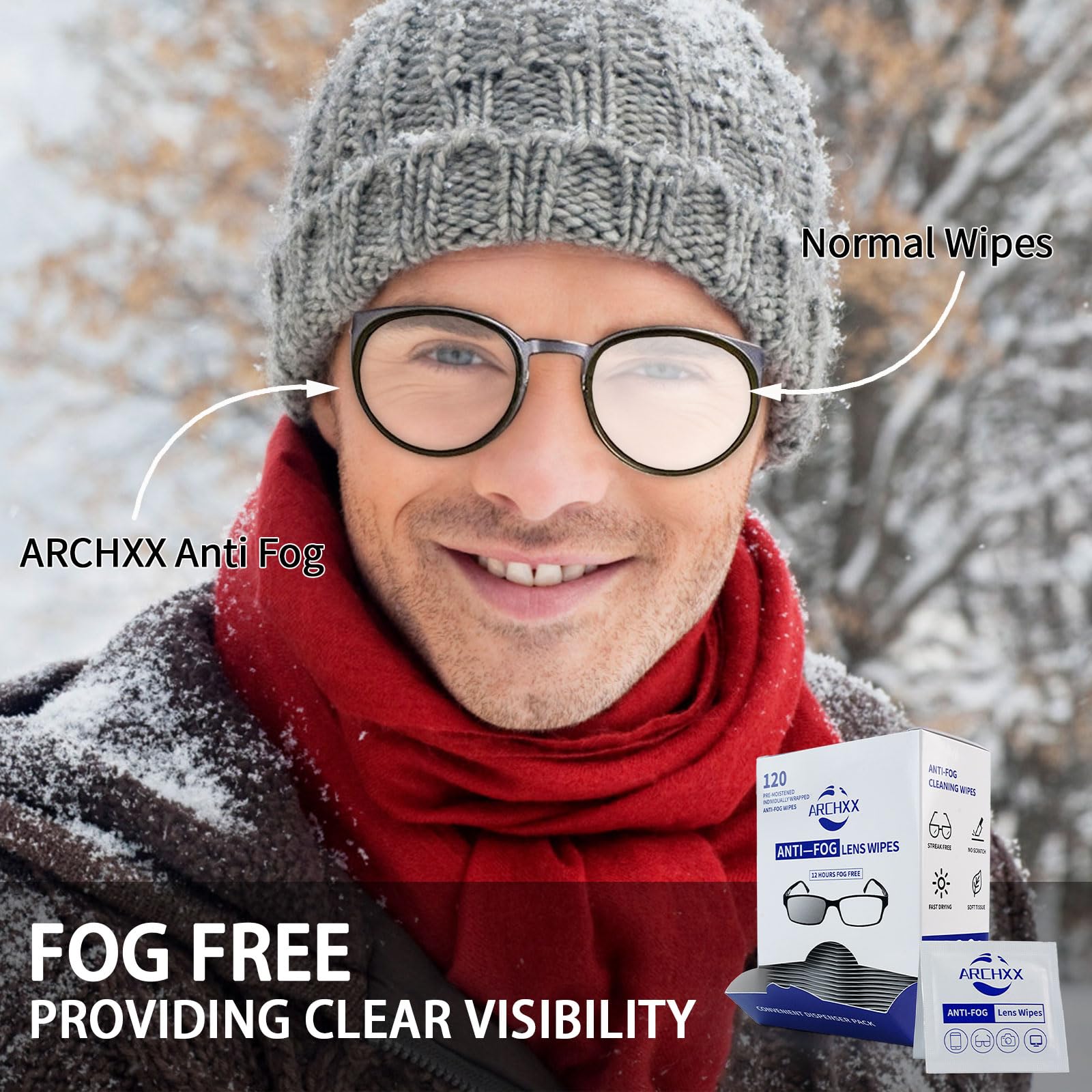 ARCHXX Anti Fog Wipes for Glasses - 240 Count, Pre-Moistened Lens Cleaner