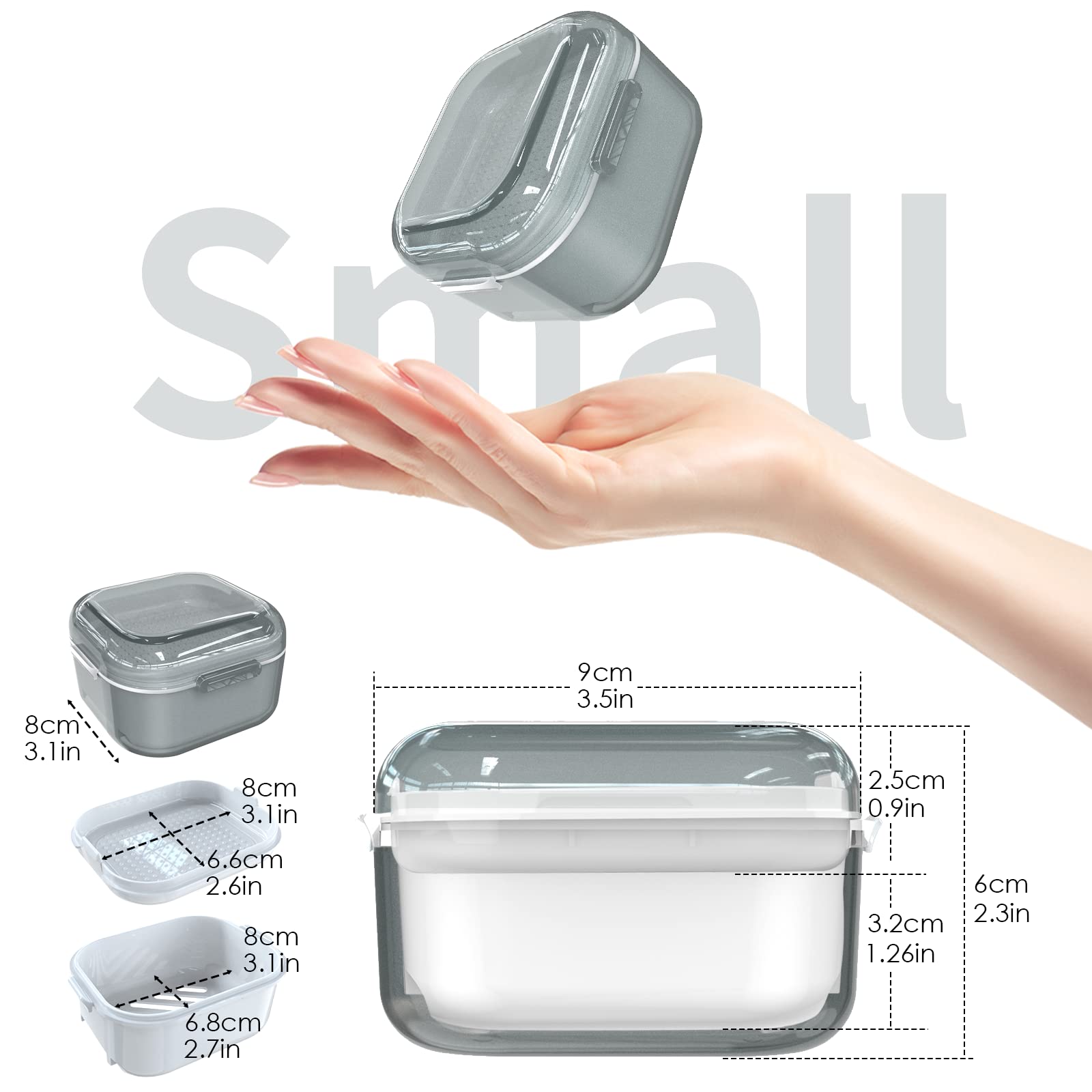 ARGOMAX Denture Case - Denture Cup for Soaking & Thorough Cleaning (Not Leak-Proof) - Grey