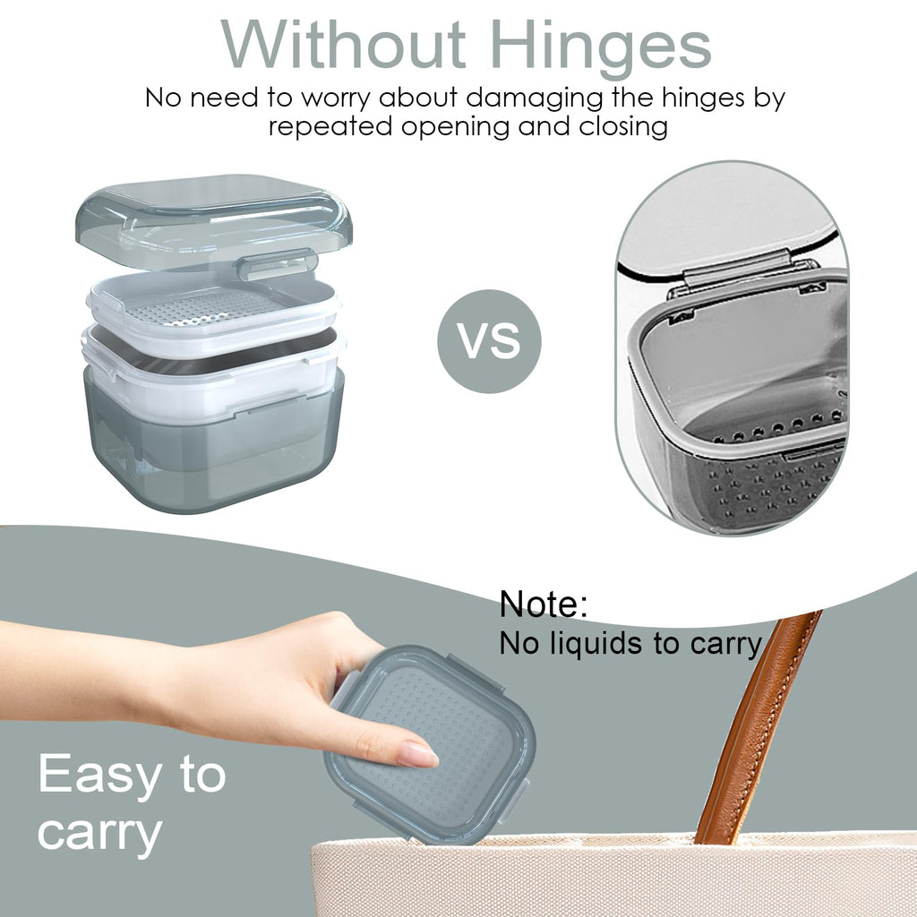 ARGOMAX Denture Case - Denture Cup for Soaking & Thorough Cleaning (Not Leak-Proof) - Grey