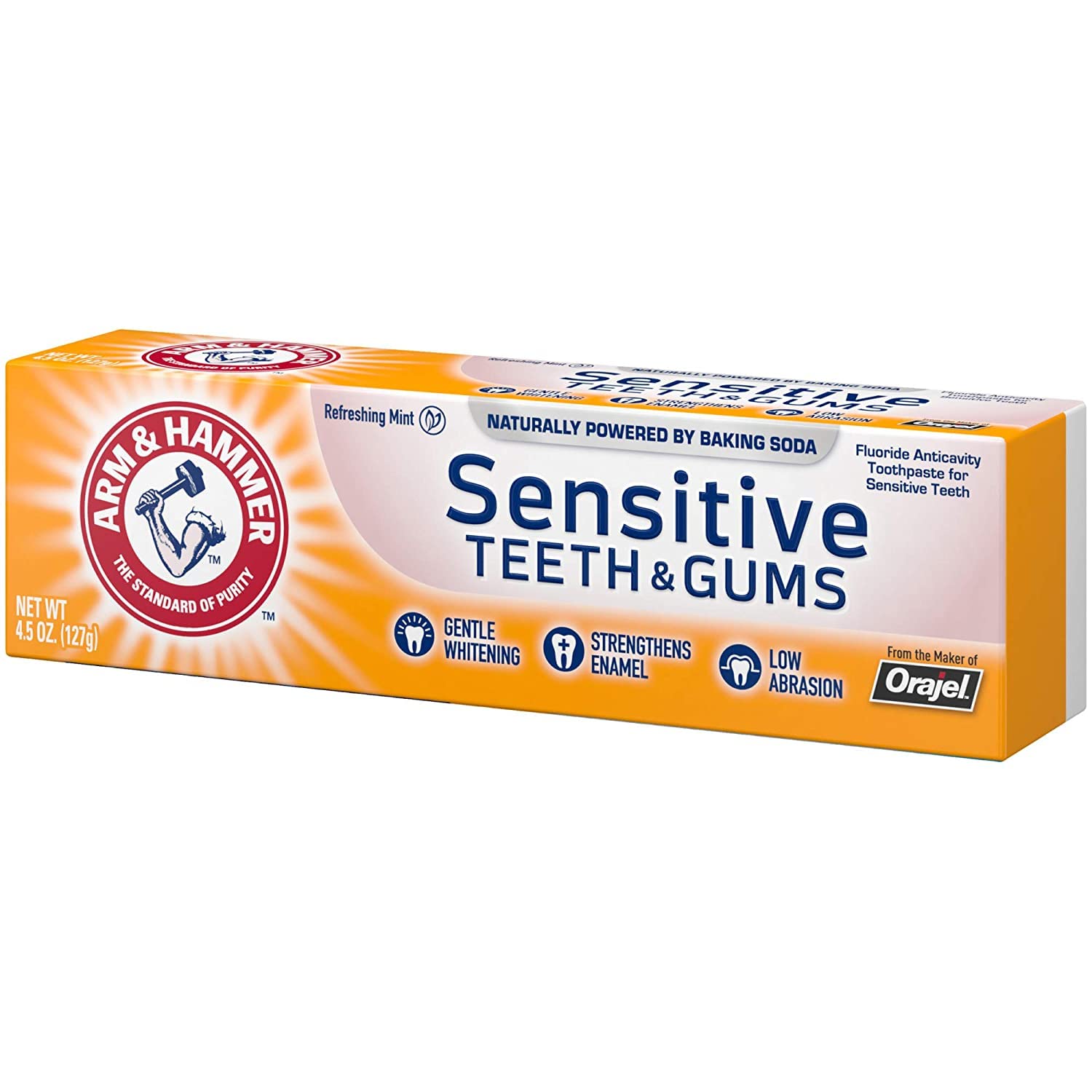 ARM & HAMMER Sensitive Teeth & Gums Toothpaste 4.5 oz (Pack of 5) | Baking Soda Formula
