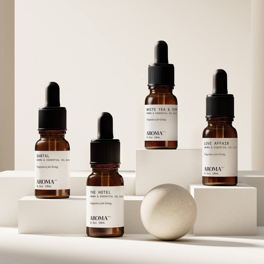 AromaTech The Bestsellers Set | Gift Set of Aroma Diffuser Essential Oils Blend of Santal, The Hotel, White Tea & Thyme, and Love Affair - 10 mL (4 Pack)