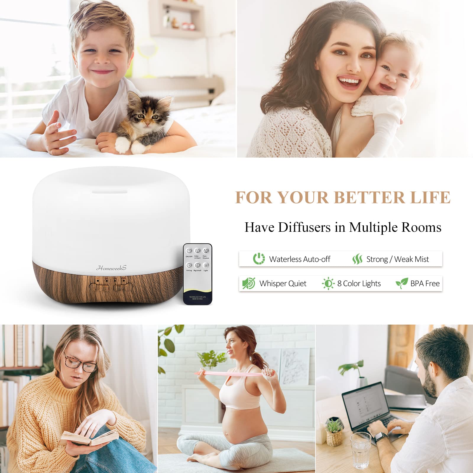 Aromatherapy Diffuser 300ml | Ultrasonic Humidifier, Auto-Off, Night Light