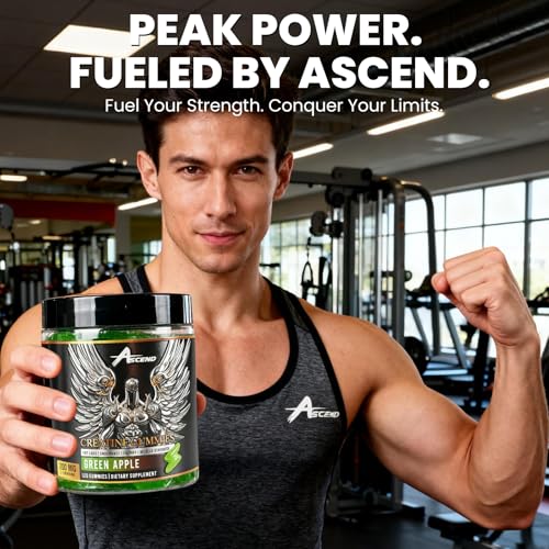 Ascend Creatine Monohydrate Gummies - 5000mg per Serving | Green Apple, 30 Servings