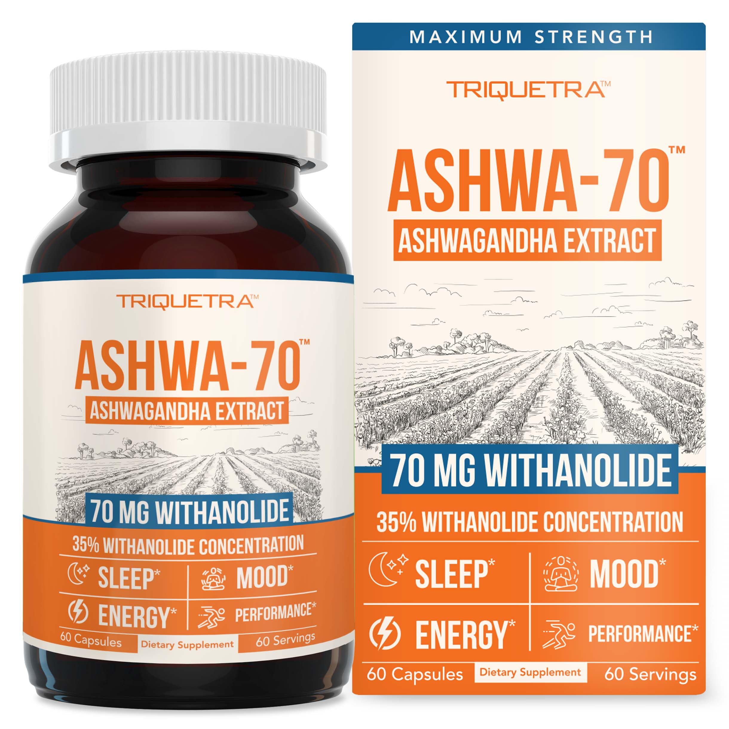 Ashwa-70 Ashwagandha Extract 35% Withanolides – Max Strength with BioPerine (60 Capsules)
