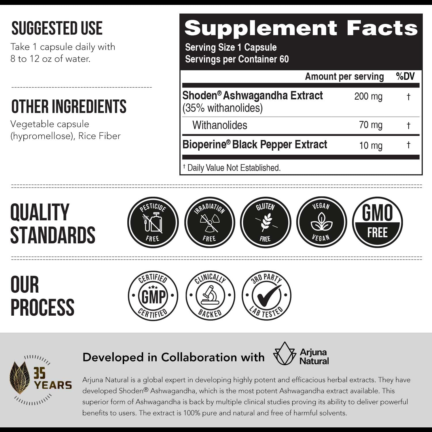 Ashwa-70 Ashwagandha Extract 35% Withanolides – Max Strength with BioPerine (60 Capsules)