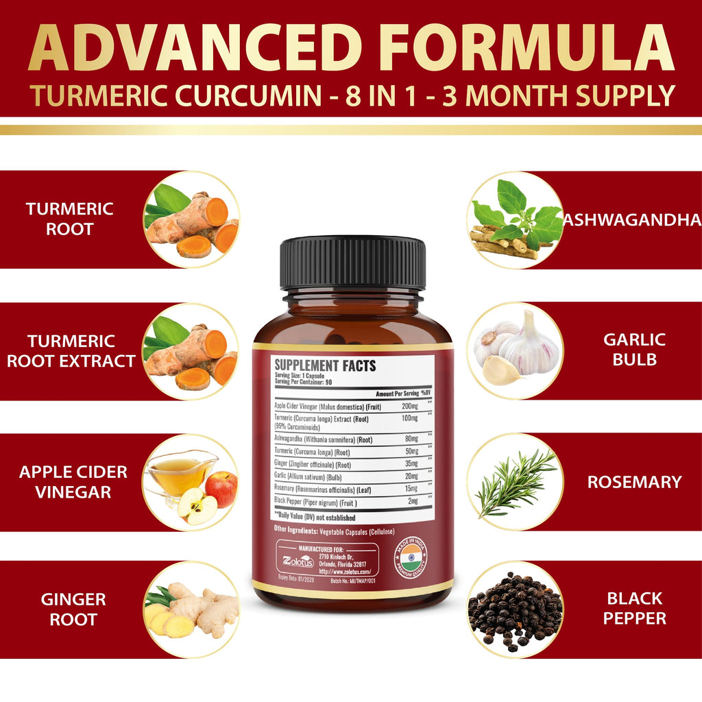 7 in 1 Turmeric Curcumin + Apple Cider Vinegar Capsules – 3 Month Supply