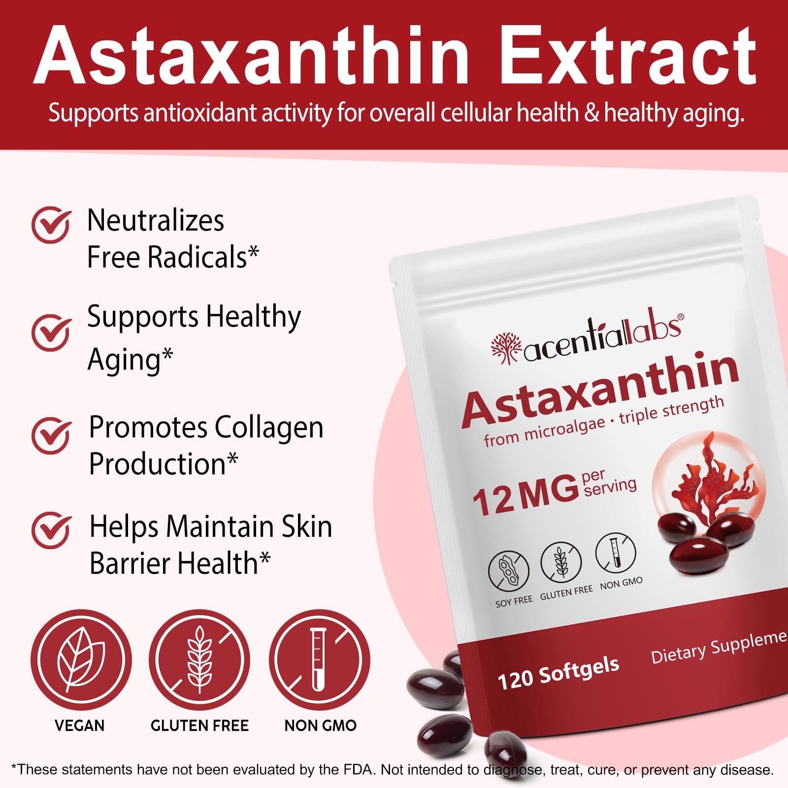 DLOMFVFQ 2 Pack Astaxanthin 12mg Softgels | Premium Antioxidant Support for Eyes, Skin, and Circulation