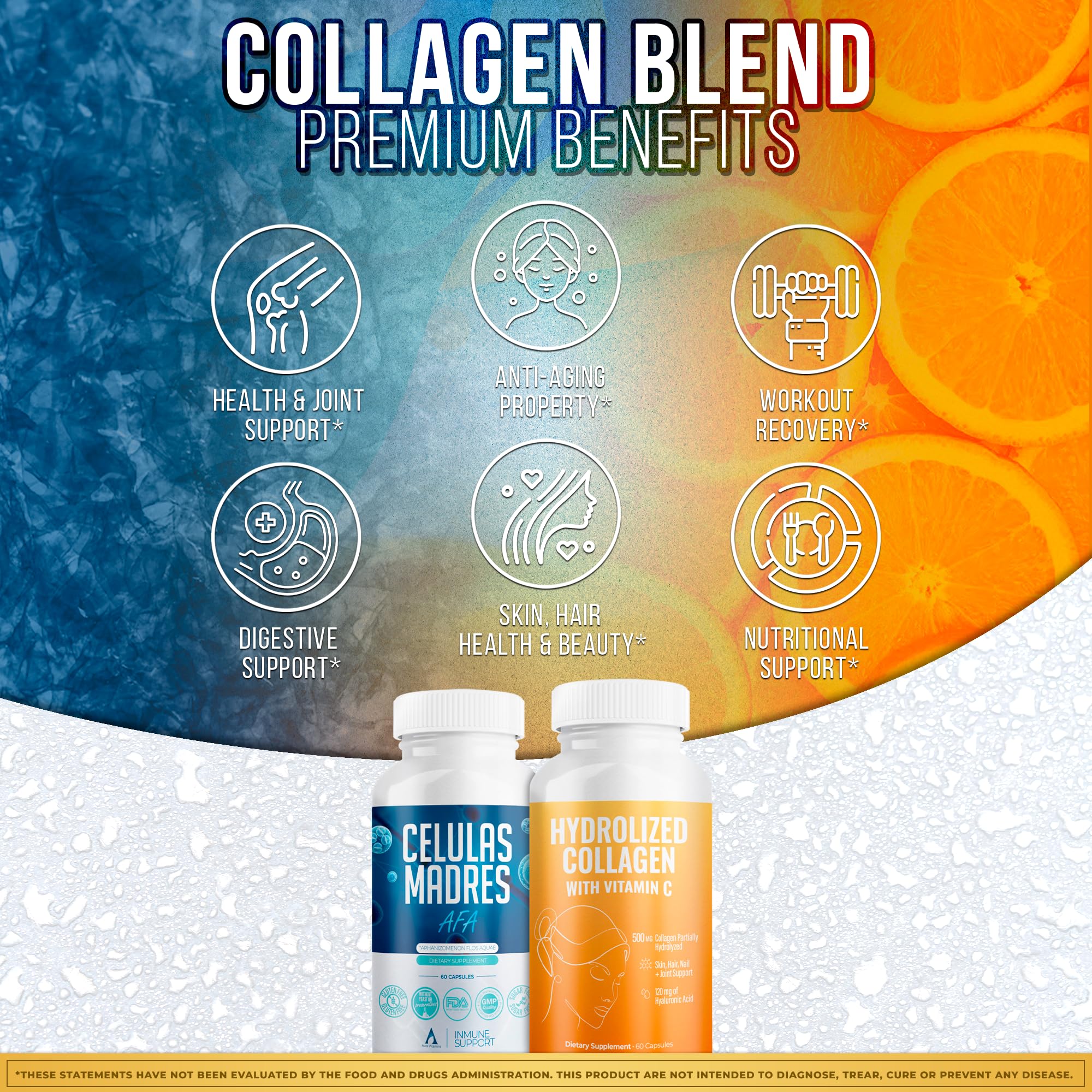 Aura Vitamin Mega Antioxidant Bundle – Hydrolyzed Collagen & AFA Stem Cell | Celula Madre Skin, Hair & Nails (60 Capsules)