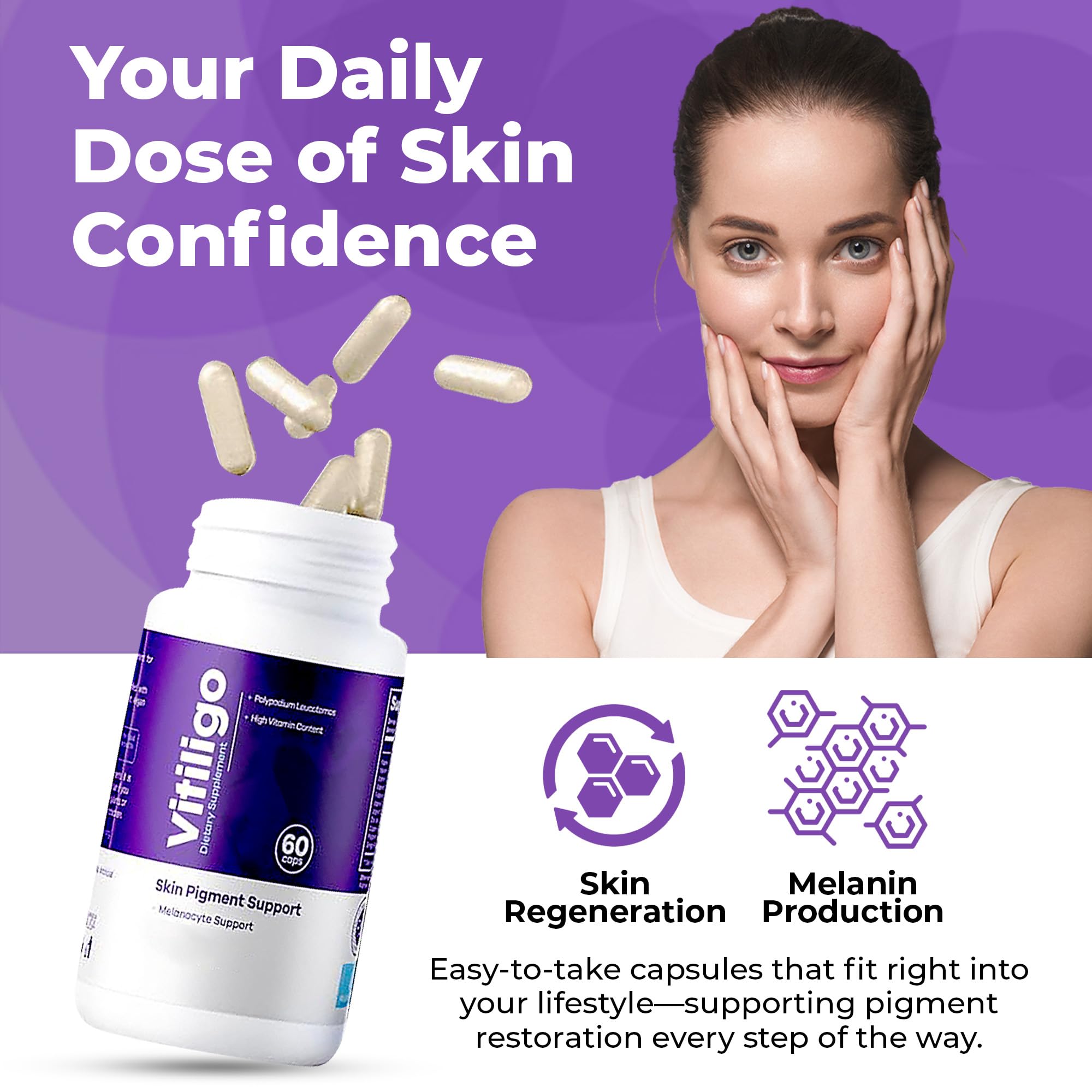 AURA VITAMINS Vitiligo Capsules – 60 Count | 1 Month Supply for Skin Pigmentation Support
