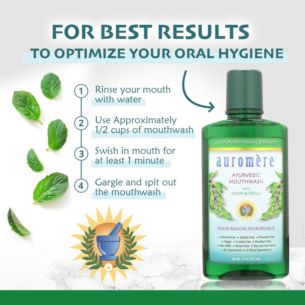 Auromere Ayurvedic Mouthwash – Vegan, Fluoride Free, Alcohol Free, Natural, Non-GMO (16 oz) 2 Pack