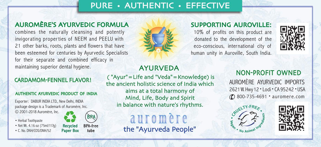 Auromere Ayurvedic Toothpaste – Cardamom Fennel, Foam-Free, Fluoride-Free, Vegan (2 Pack)