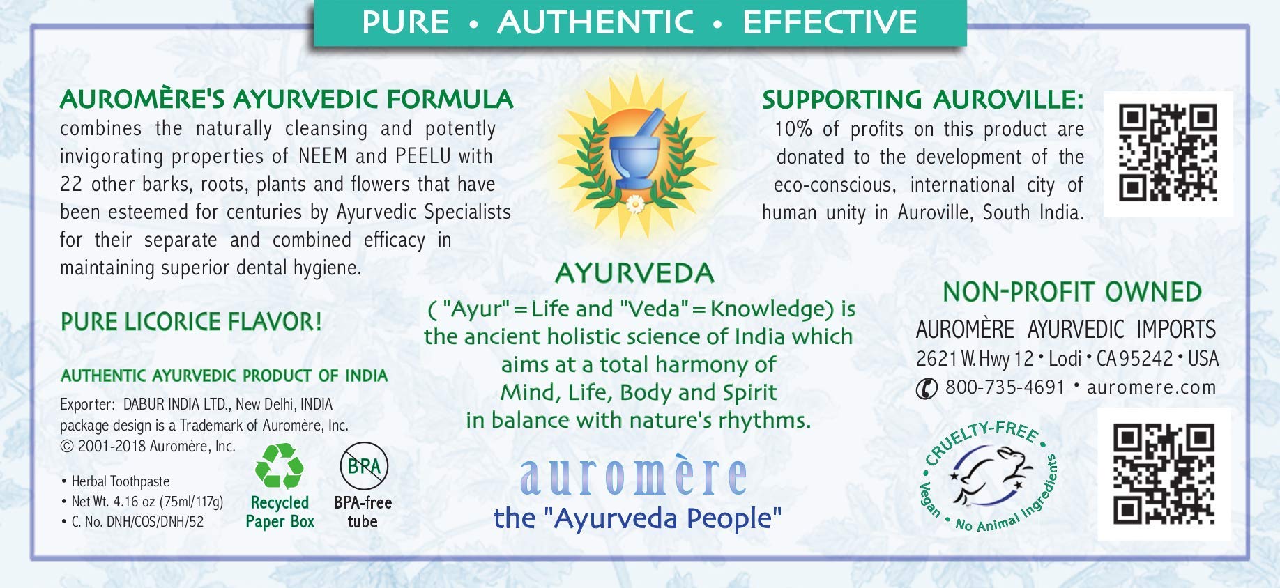 Auromere Ayurvedic Herbal Toothpaste – Mint Free, Neem & Peelu (3 Pack)