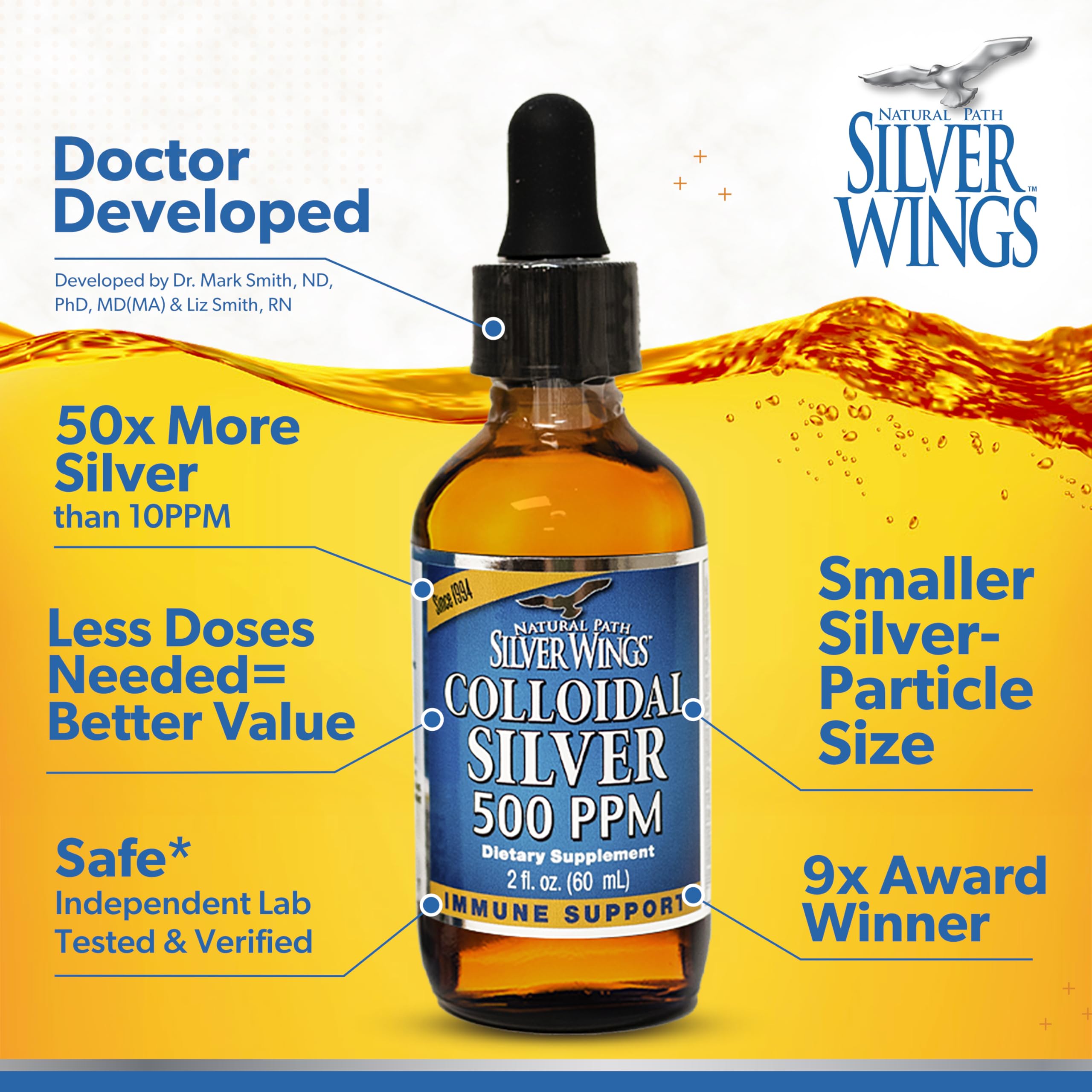 Natural Path Silver Wings Colloidal Silver - Extra Strength 500ppm 2oz Spray