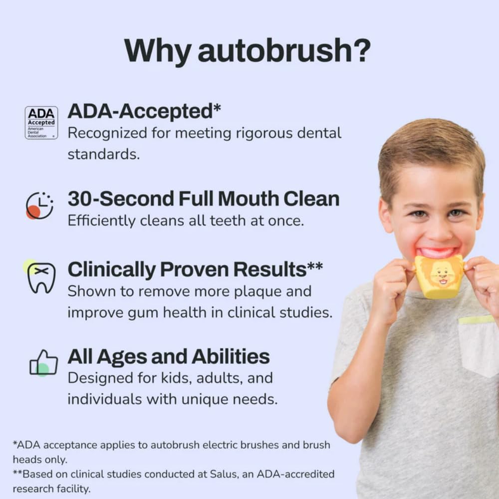 Autobrush Kids Electric Toothbrush – ADA-Accepted U-Shaped, Clinically Proven 5.1x Cleaner, 30s 360° Coverage | Ages 6-8 | Hippo
