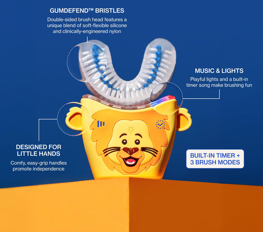autobrush Kids Electric Toothbrush – ADA-Accepted U-Shaped, 5.1x Cleaner, 30s Clean, 360° Coverage, LED Lights & Music, Ages 3-5 (Lion)