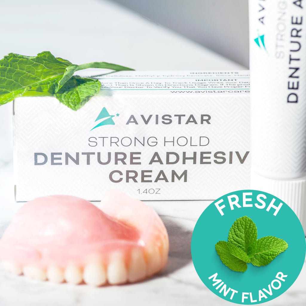 Extra Strong Denture Adhesive Cream - 12 Hour Hold, Mint, 6 Pack | Avistar