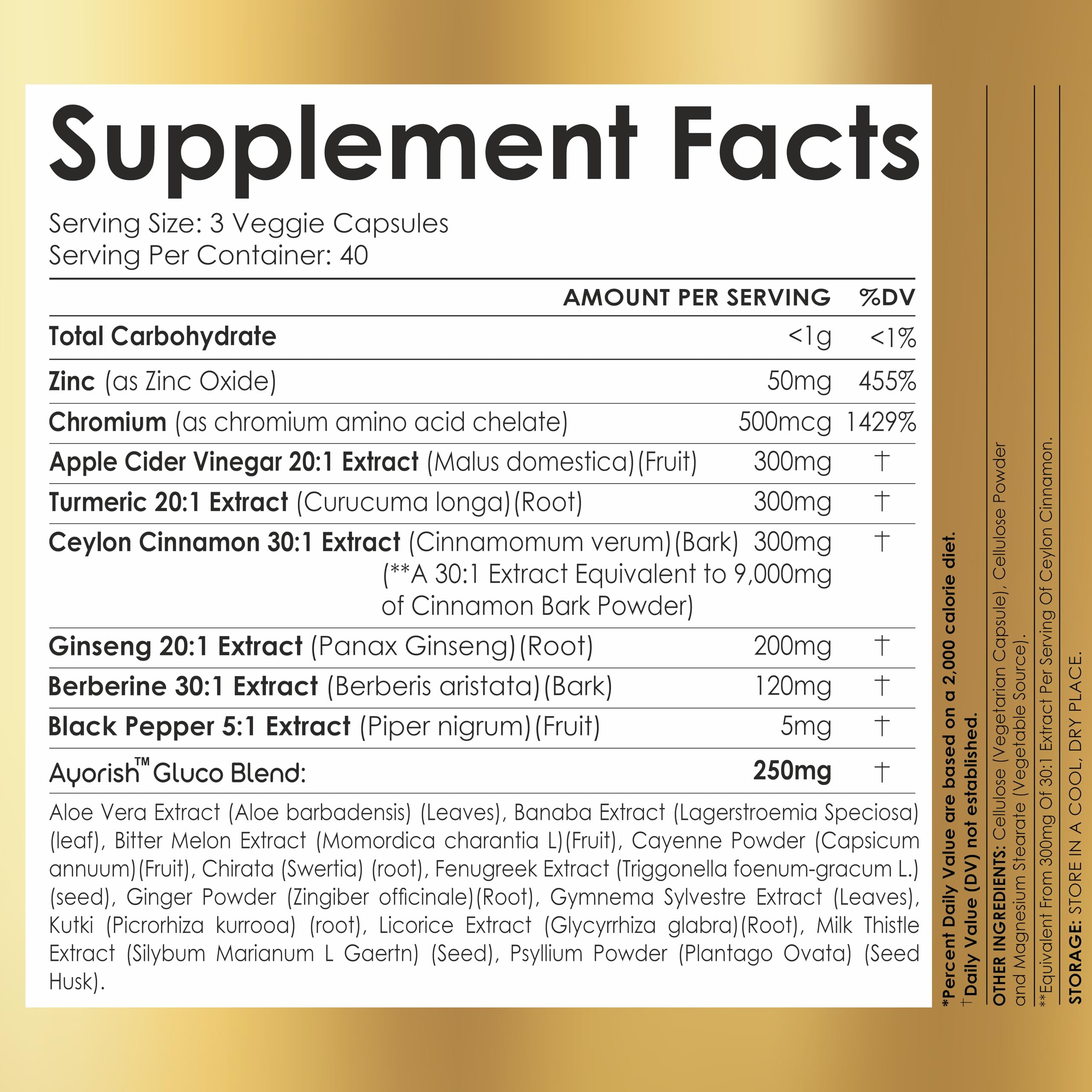 Ayorish Ceylon Cinnamon Capsule 30:1 Extract Equivalent to 9000mg | Turmeric, Ginseng, Apple Cider Vinegar Berberine Plus Bitter Melon Gymnema, Kutki, Chirata 120 Veg Capsules – 60 Days Supply