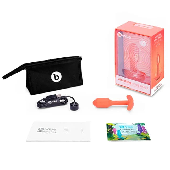 b-Vibe Vibrating Snug Plug 1 Orange Anal Weighted Silicone Butt Plug