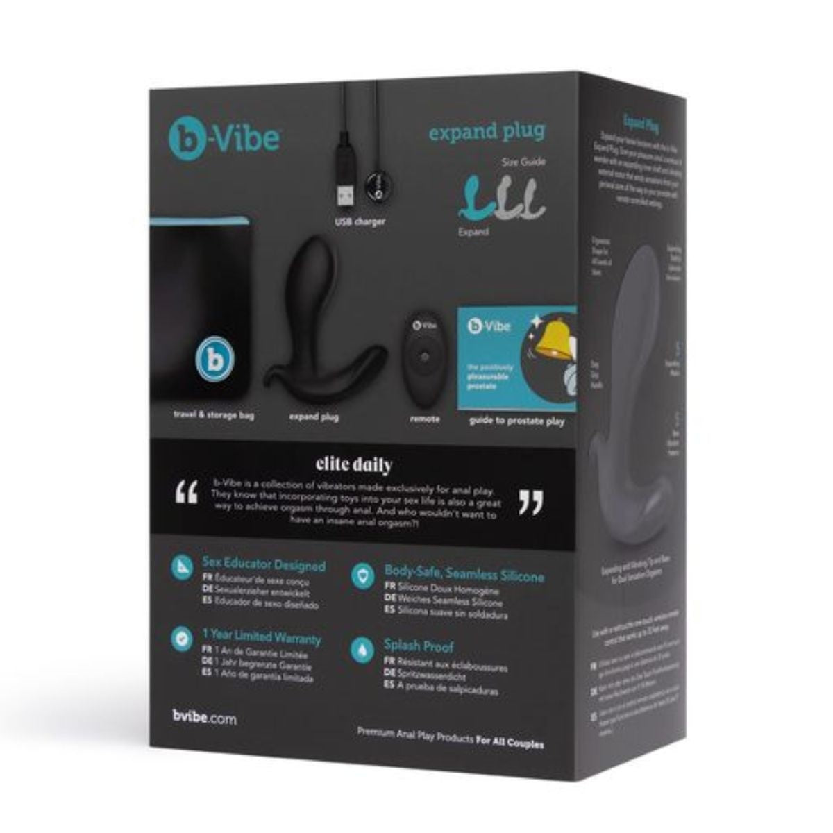b-Vibe Expand Remote Control Vibrating Anal Butt Plug Prostate Massager Silicone